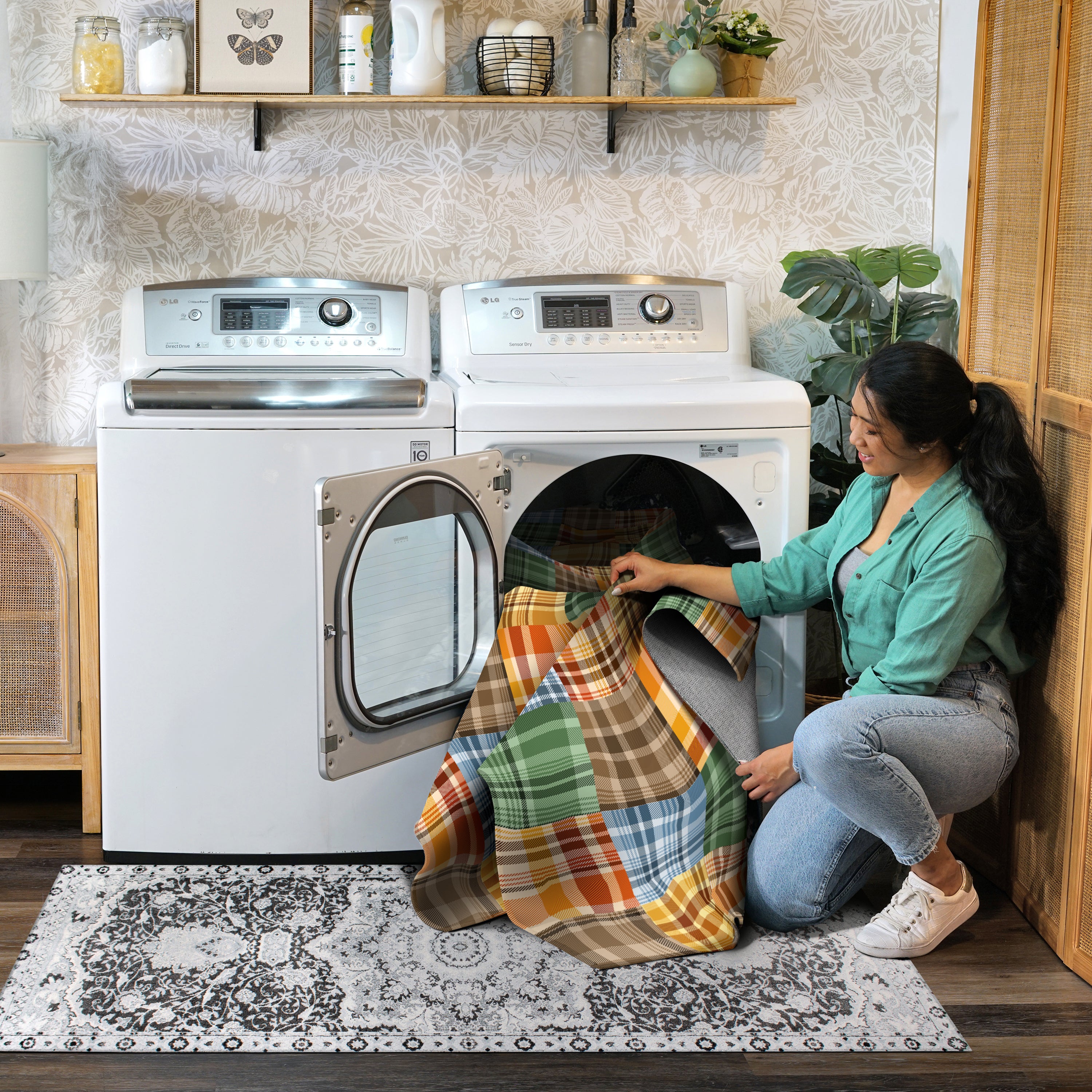 Plaid Patchwork Machine Washable Rug