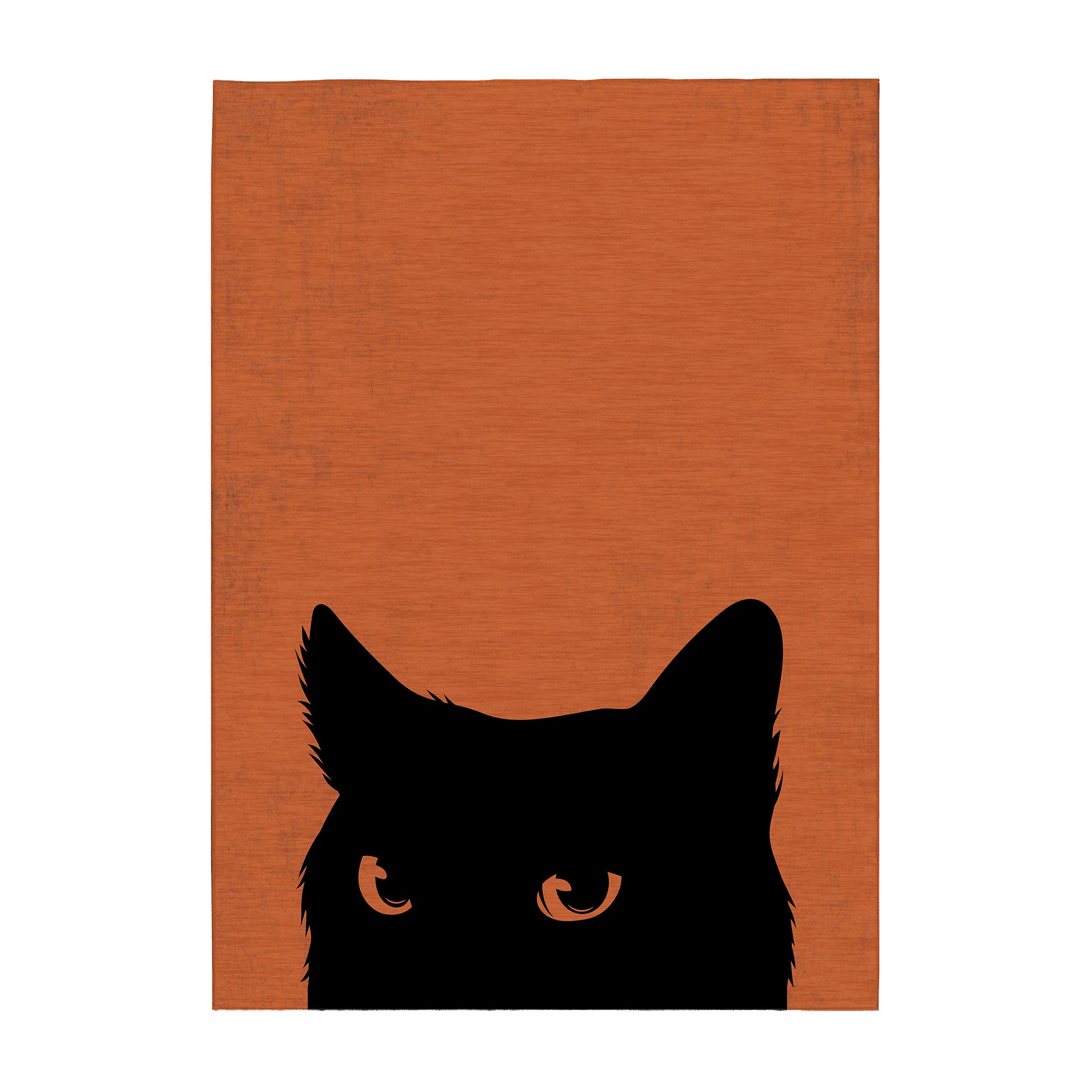 Large MY MAGIC CARPET Black Cat Halloween washable area rug with bold black cat silhouette and orange background for seasonal home décor.