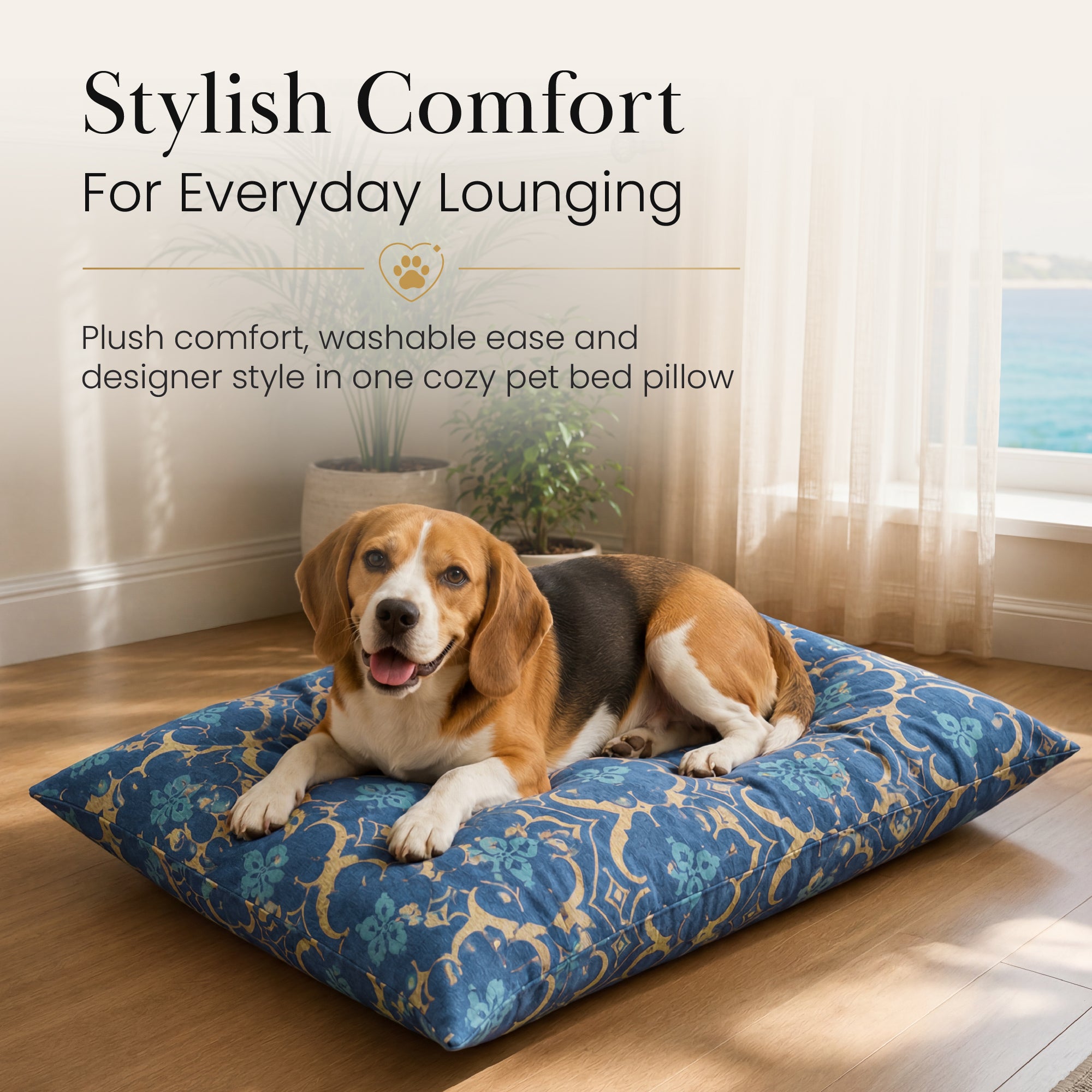 Leilani Damask Blue Doggy Bed Pillow Soft Washable Pet Bed