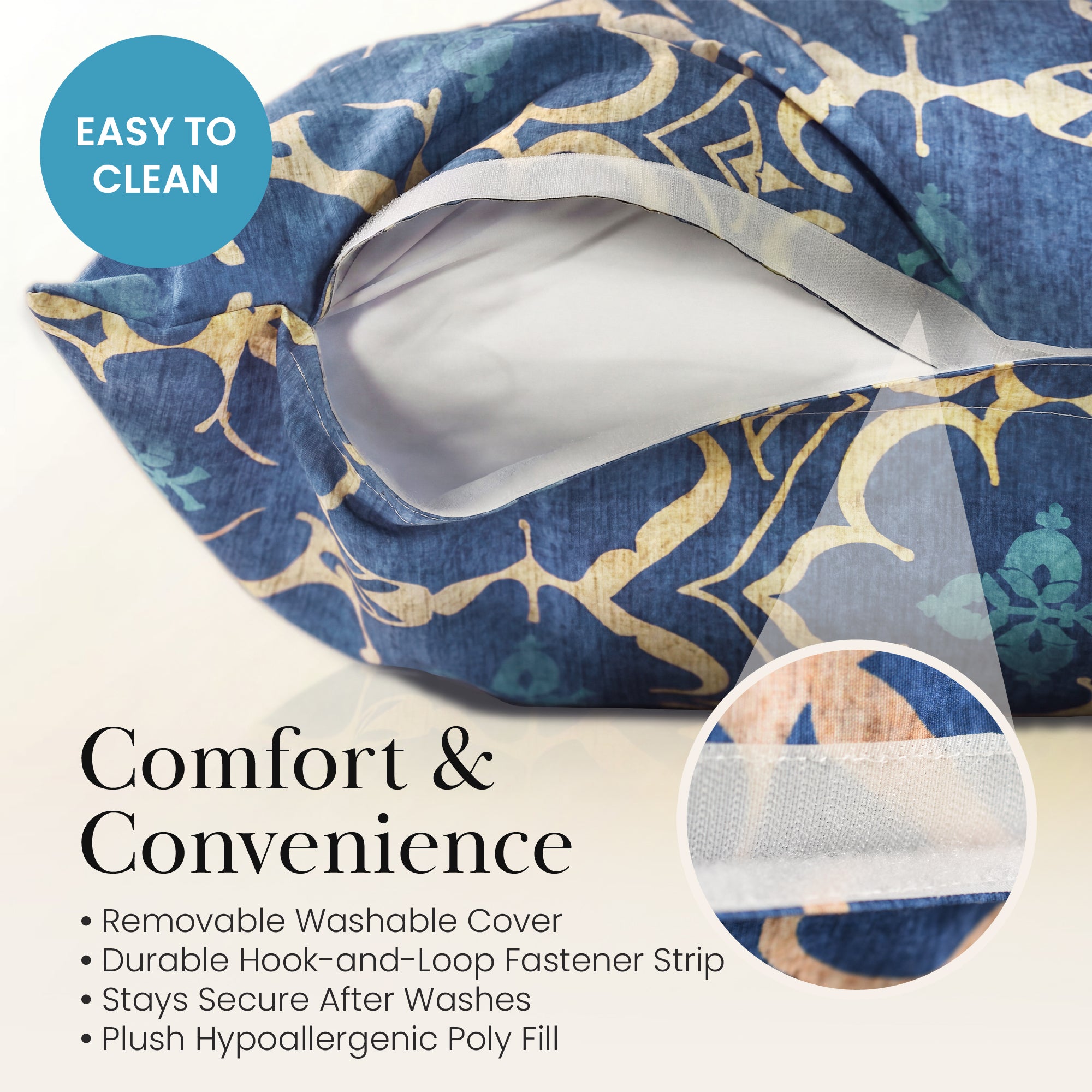 Leilani Damask Blue Doggy Bed Pillow Soft Washable Pet Bed