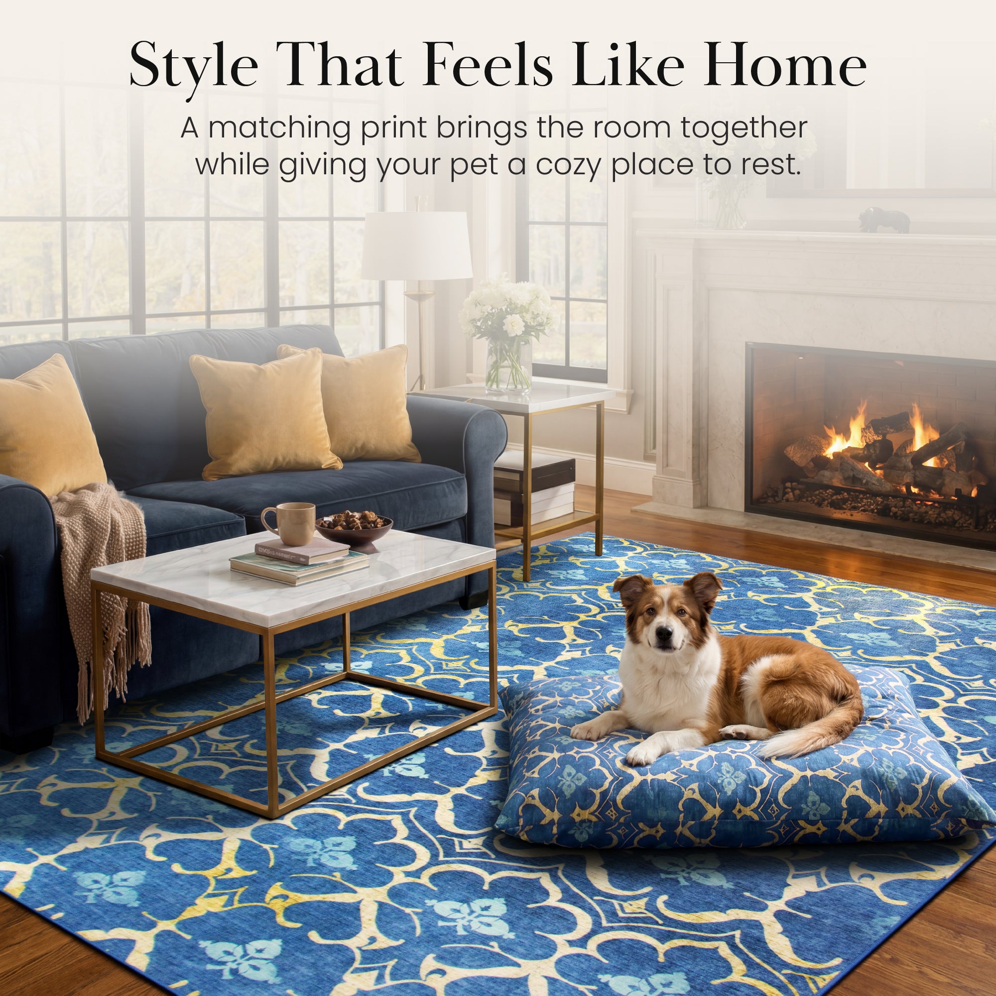 Leilani Damask Blue Doggy Bed Pillow Soft Washable Pet Bed