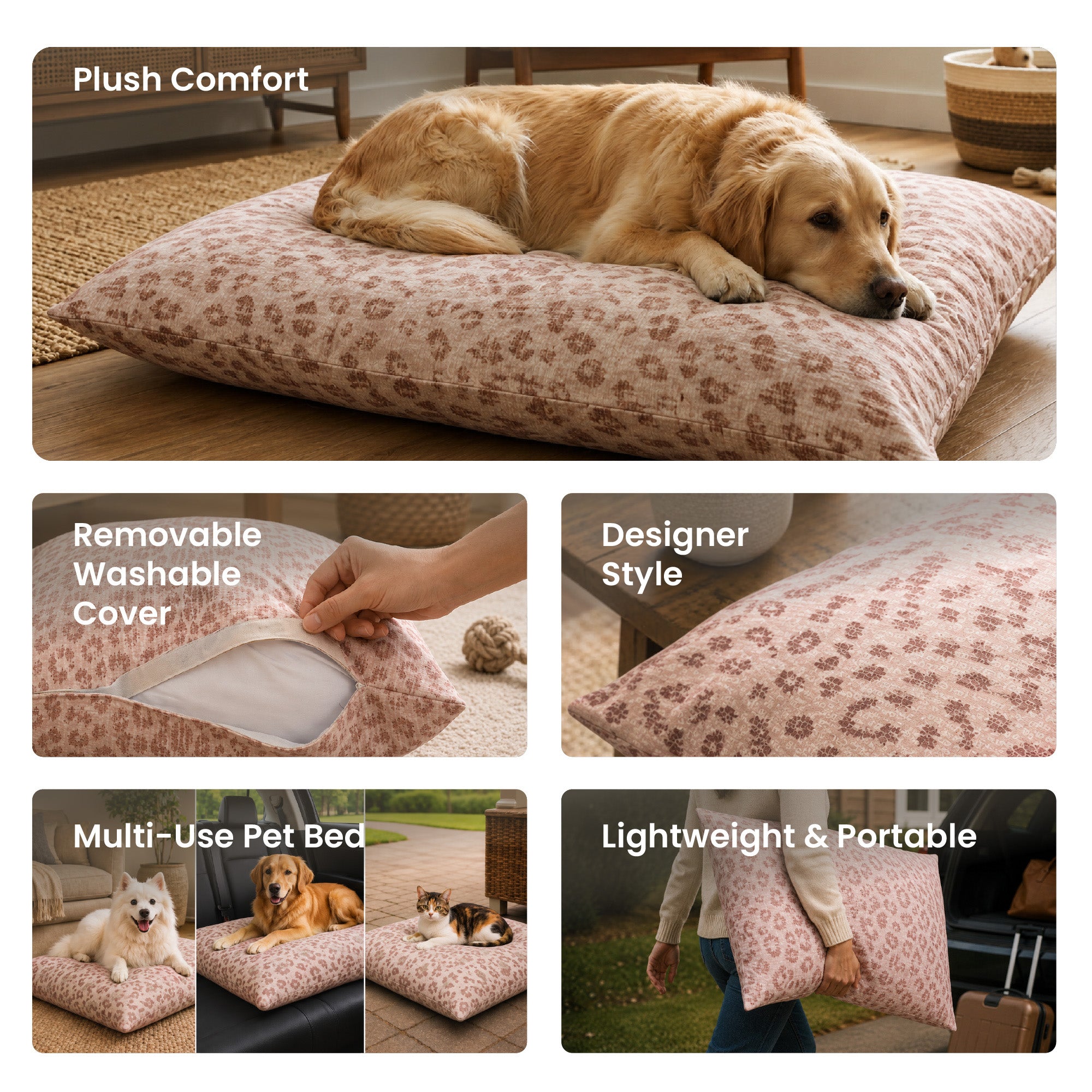 Miya Leopard Brown Doggy Bed Pillow Washable Pet Bed