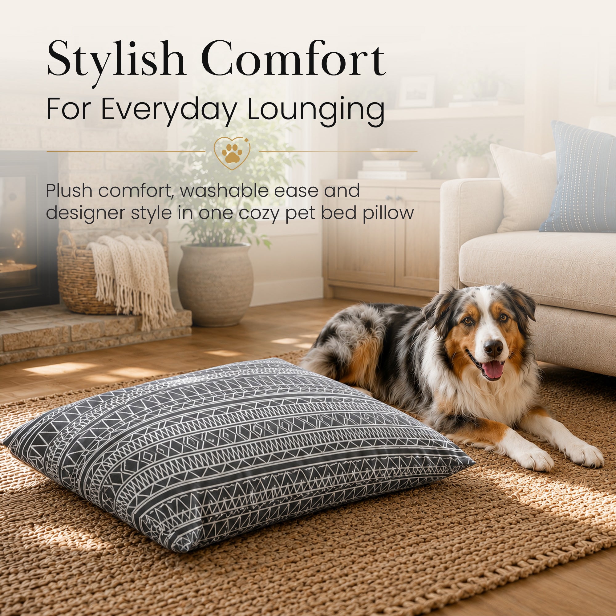 Chelsea Tribal Aztec Grey Doggy Bed Pillow Washable Pet Bed