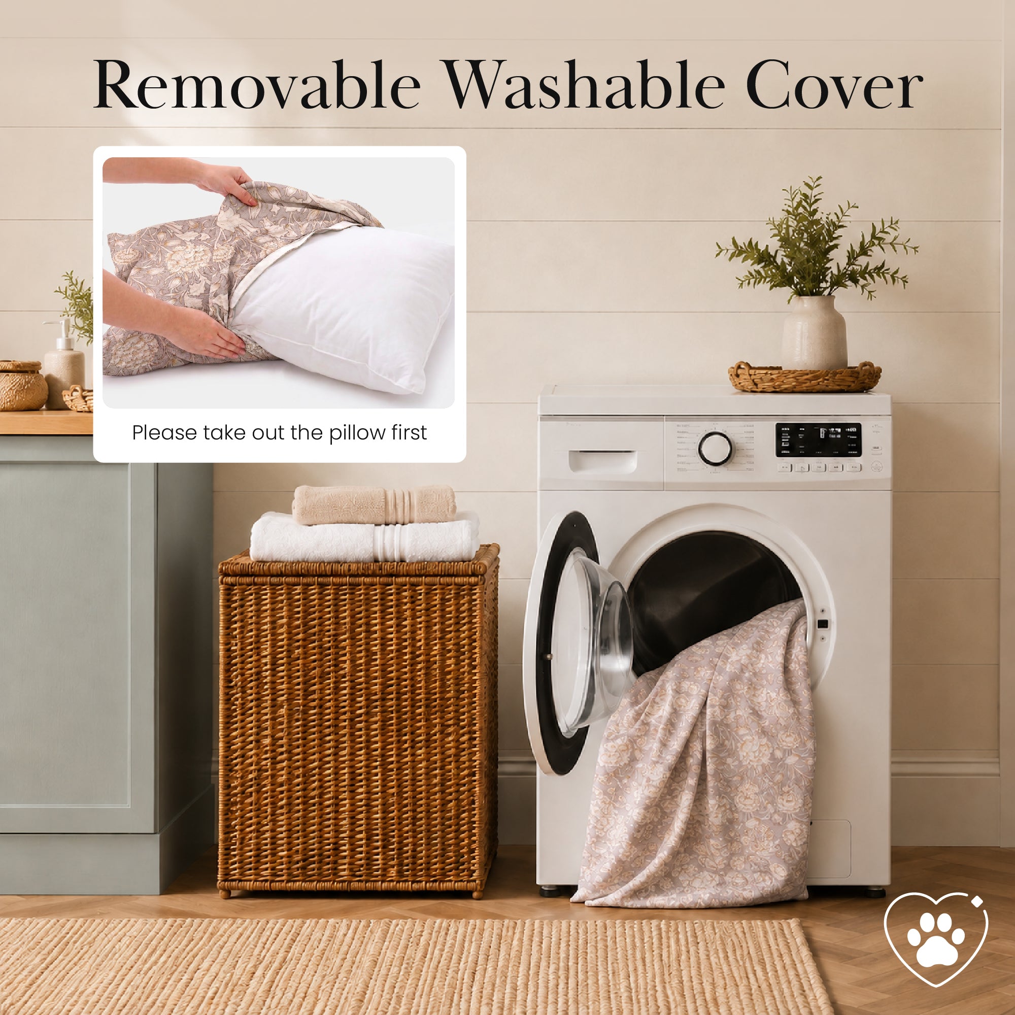 Kalini Floral Natural Doggy Bed Pillow Washable Pet Bed