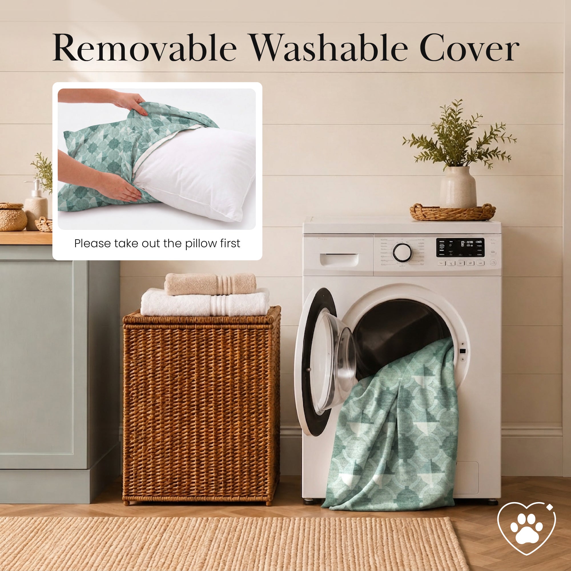 Dula Light Sage Green Doggy Bed Pillow Washable Pet Bed