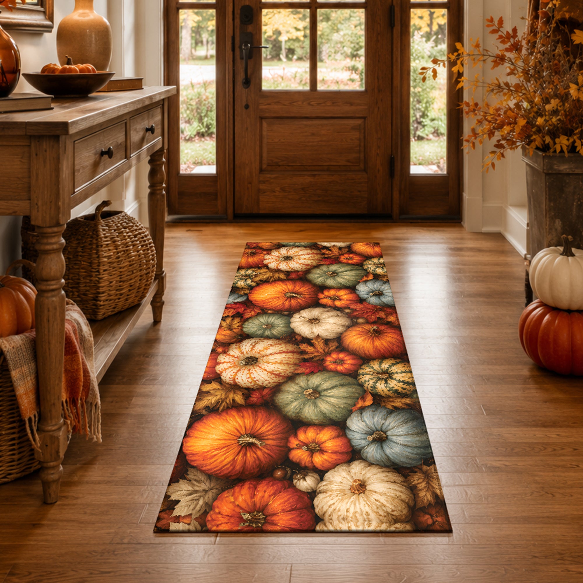 Pumpkin Patch Harvest Machine Washable Rug