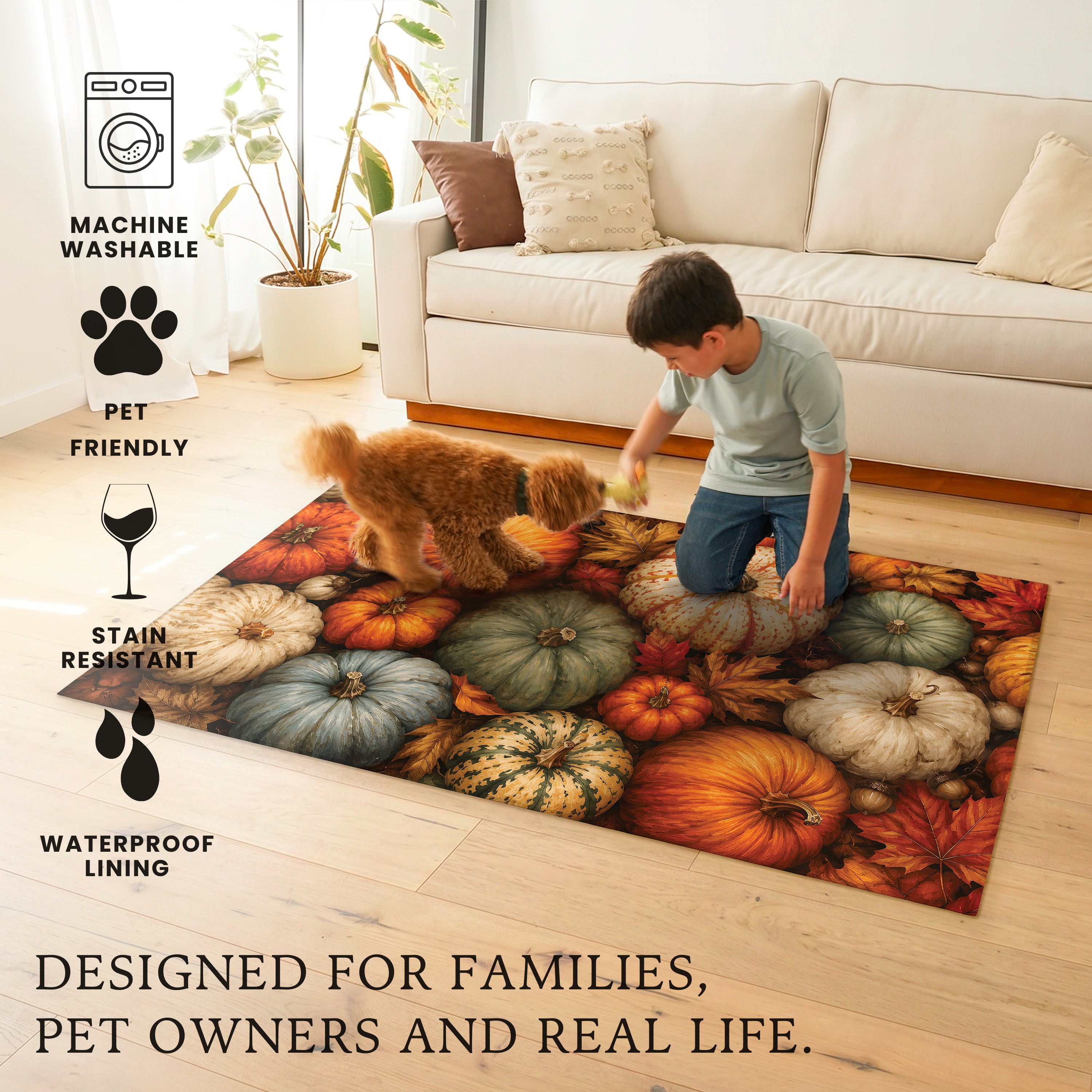 Pumpkin Patch Harvest Machine Washable Rug