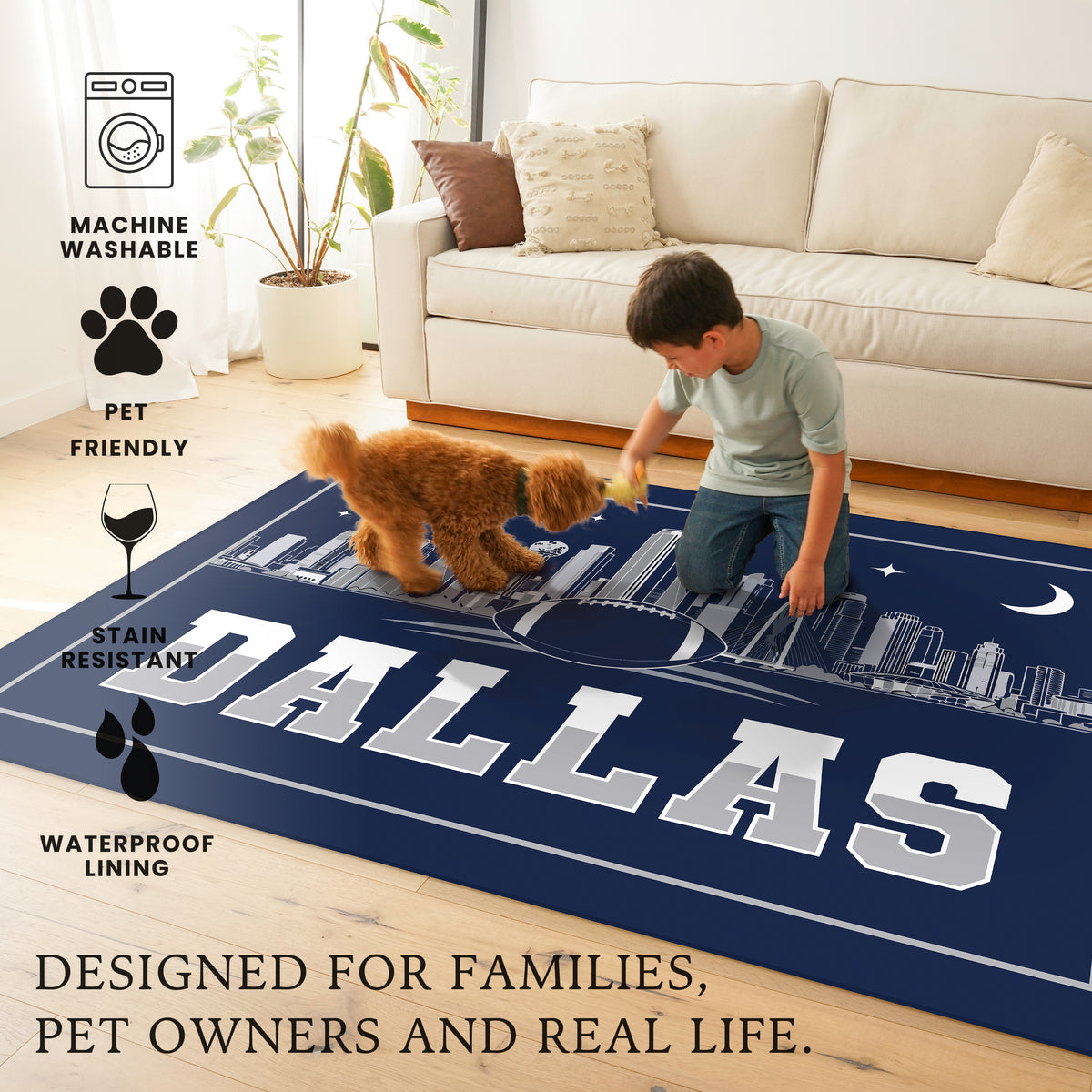 Dallas Football Machine Washable Rug
