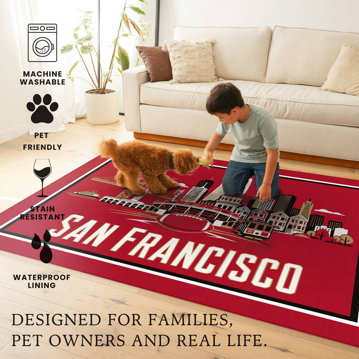 San Francisco Football Machine Washable Rug