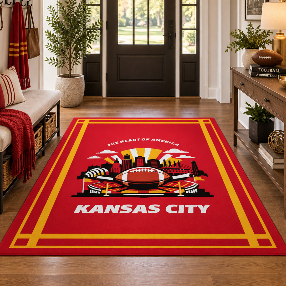 Kansas City Football Machine Washable Rug