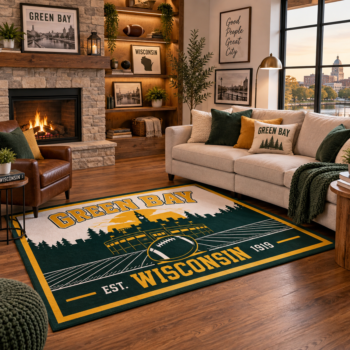 Green Bay Football Machine Washable Rug