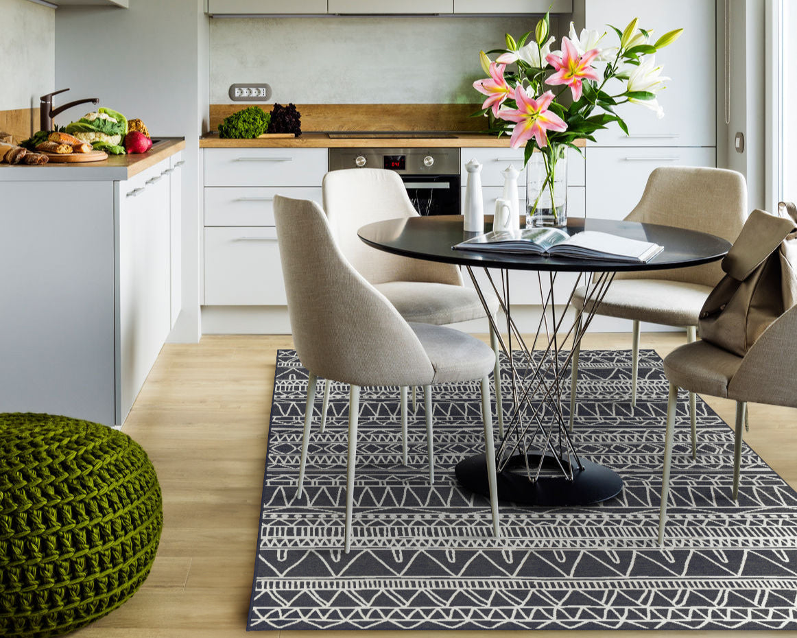 Chelsea Tribal Aztec Dark Grey Kitchen Washable Rug