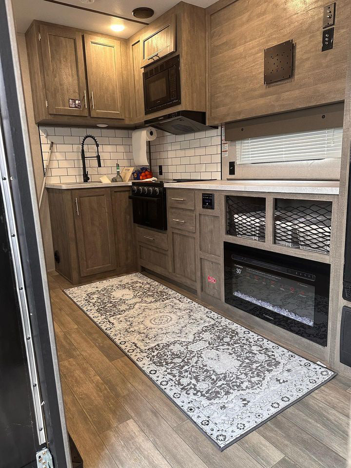 Parviz Grey Kitchen Washable Rug