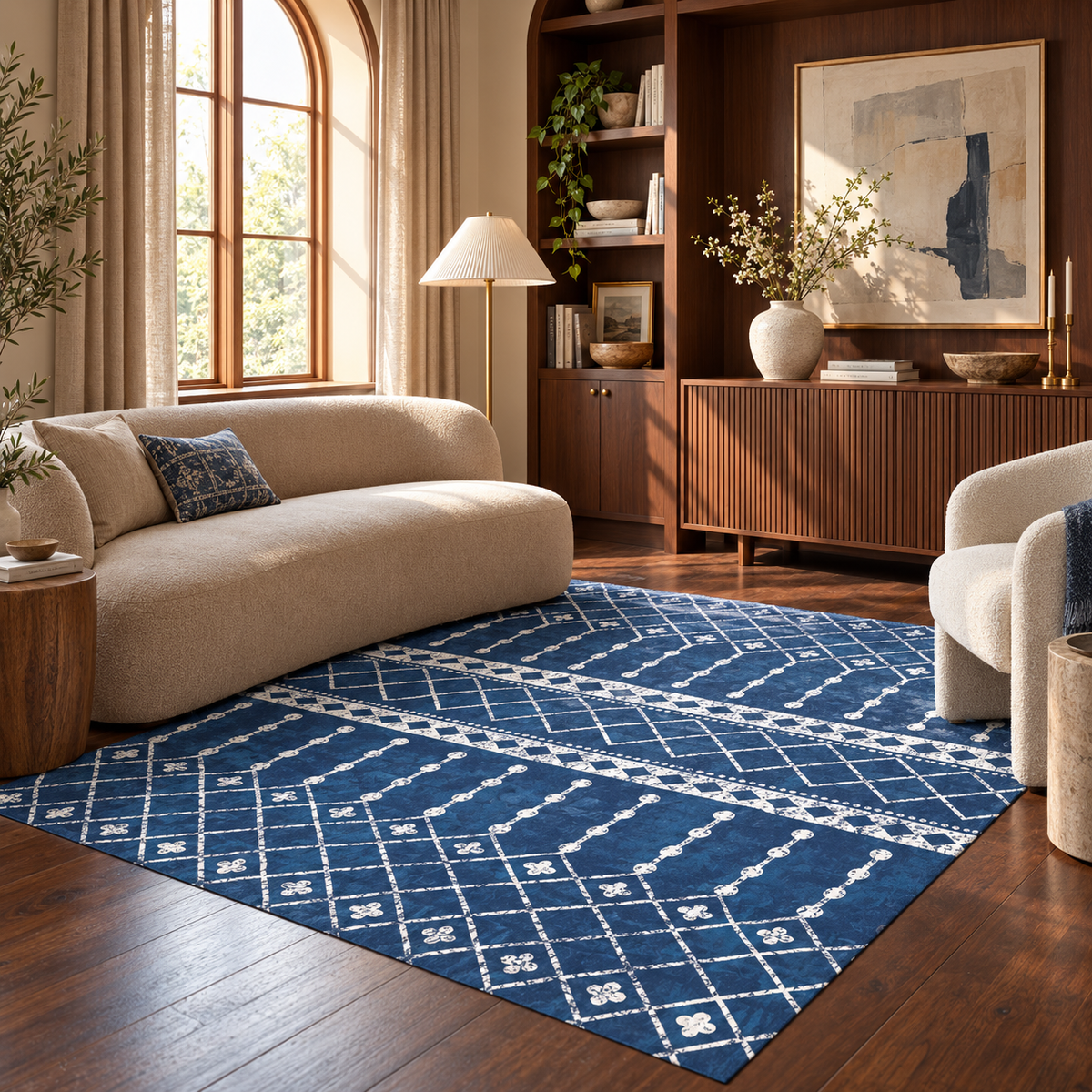 Amelia Moroccan Blue White Machine Washable Rug