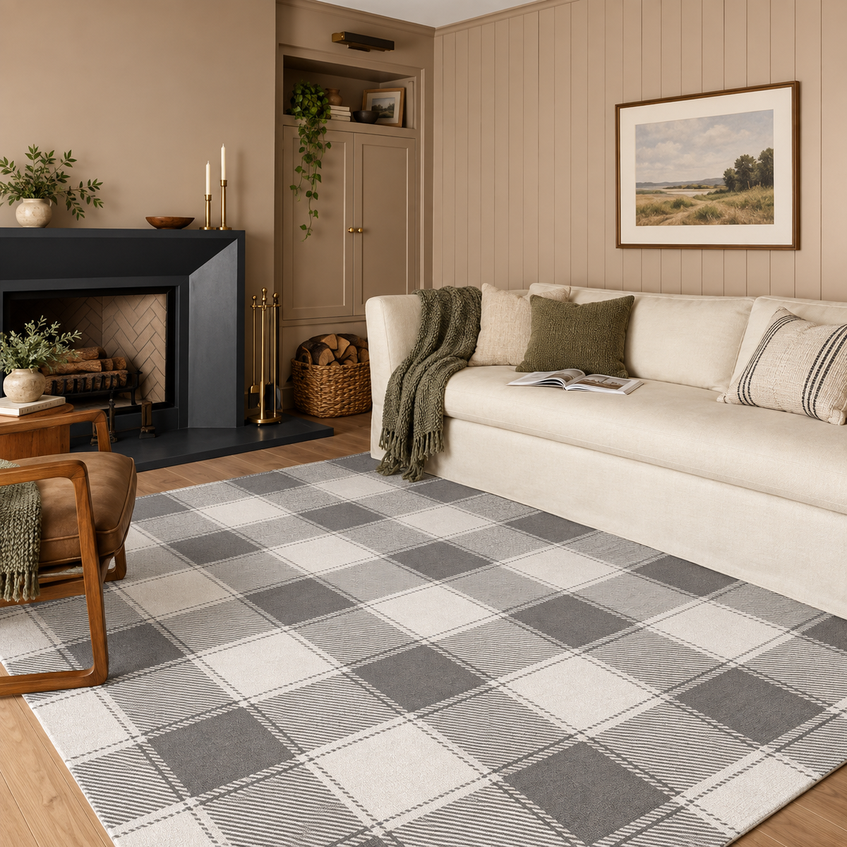 Buffalo Plaid Grey and White Washable Rug