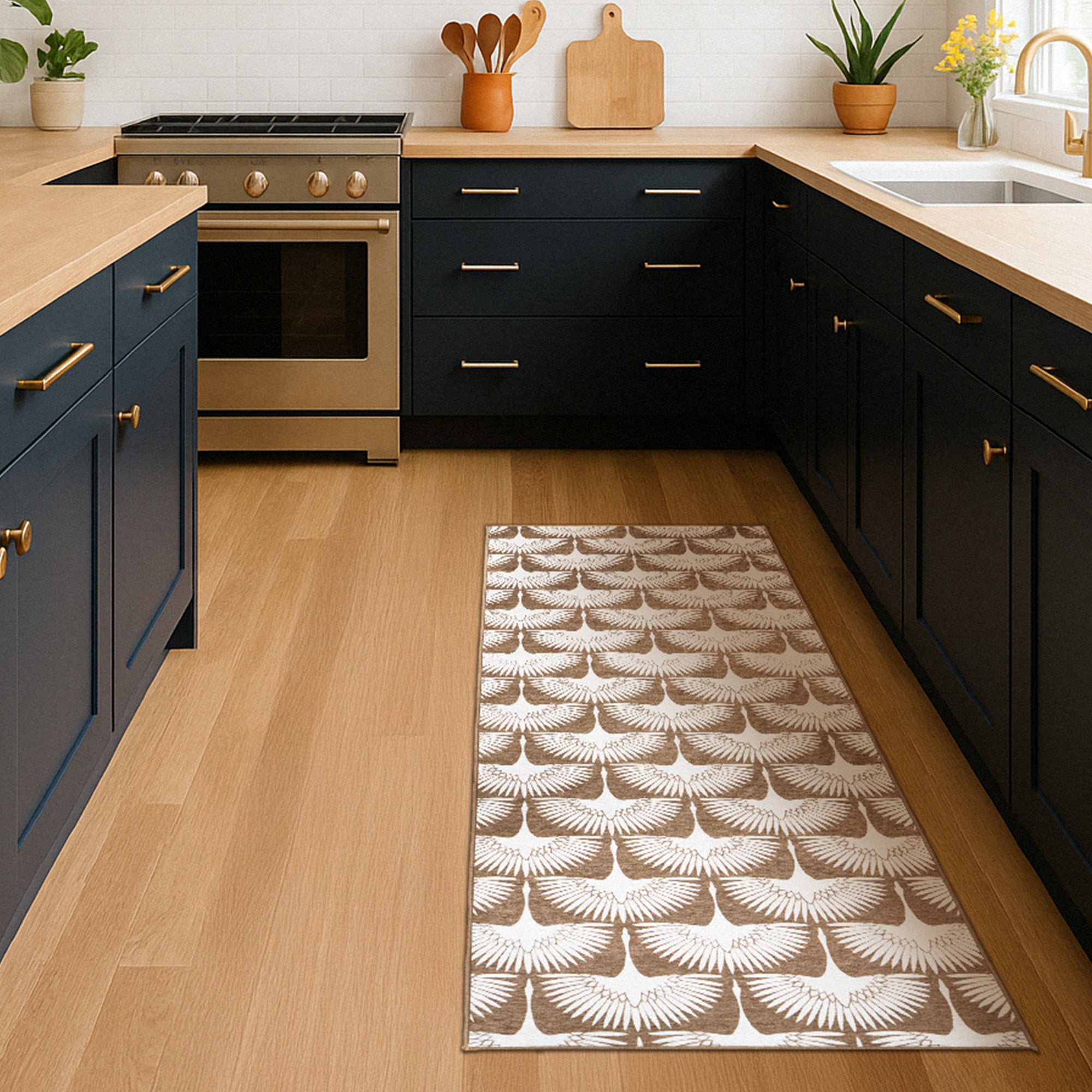 Flock Camel Kitchen Washable Rug