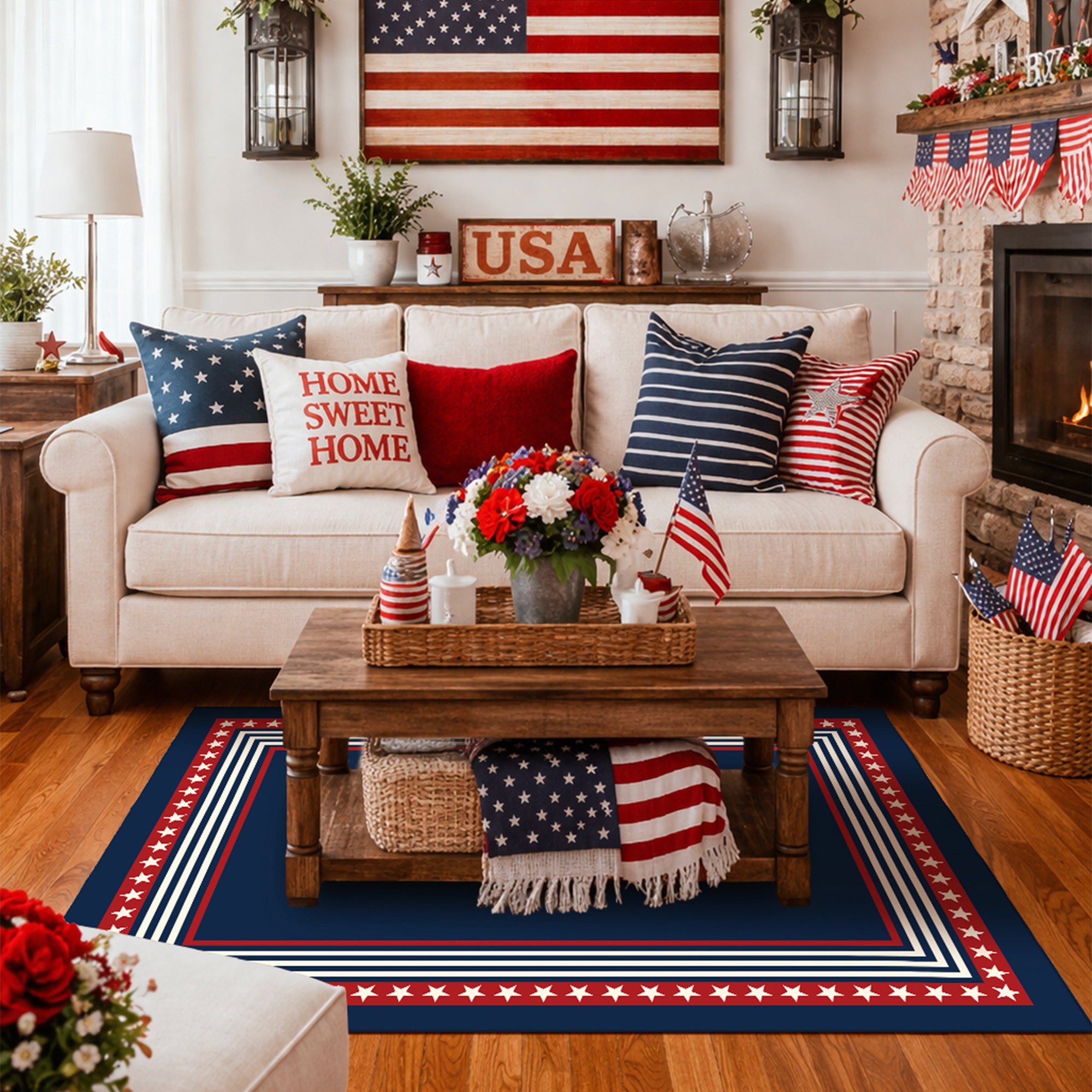 Freedom Stars And Stripes Machine Washable Rug