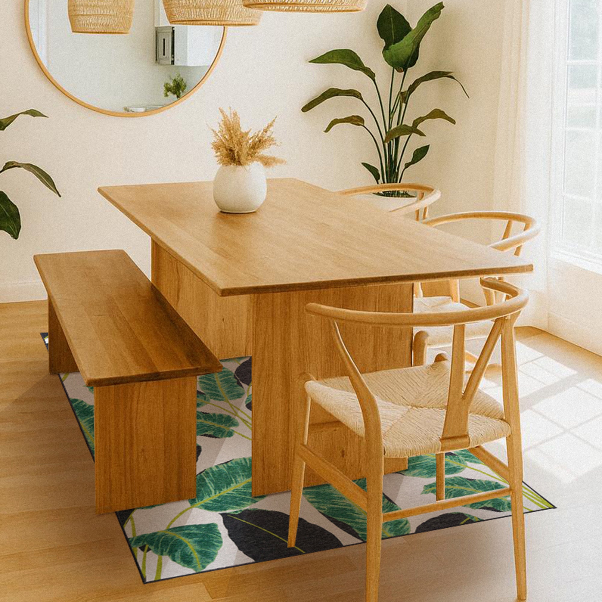 Hojas Rainforest Emerald Dining Room Washable Rug
