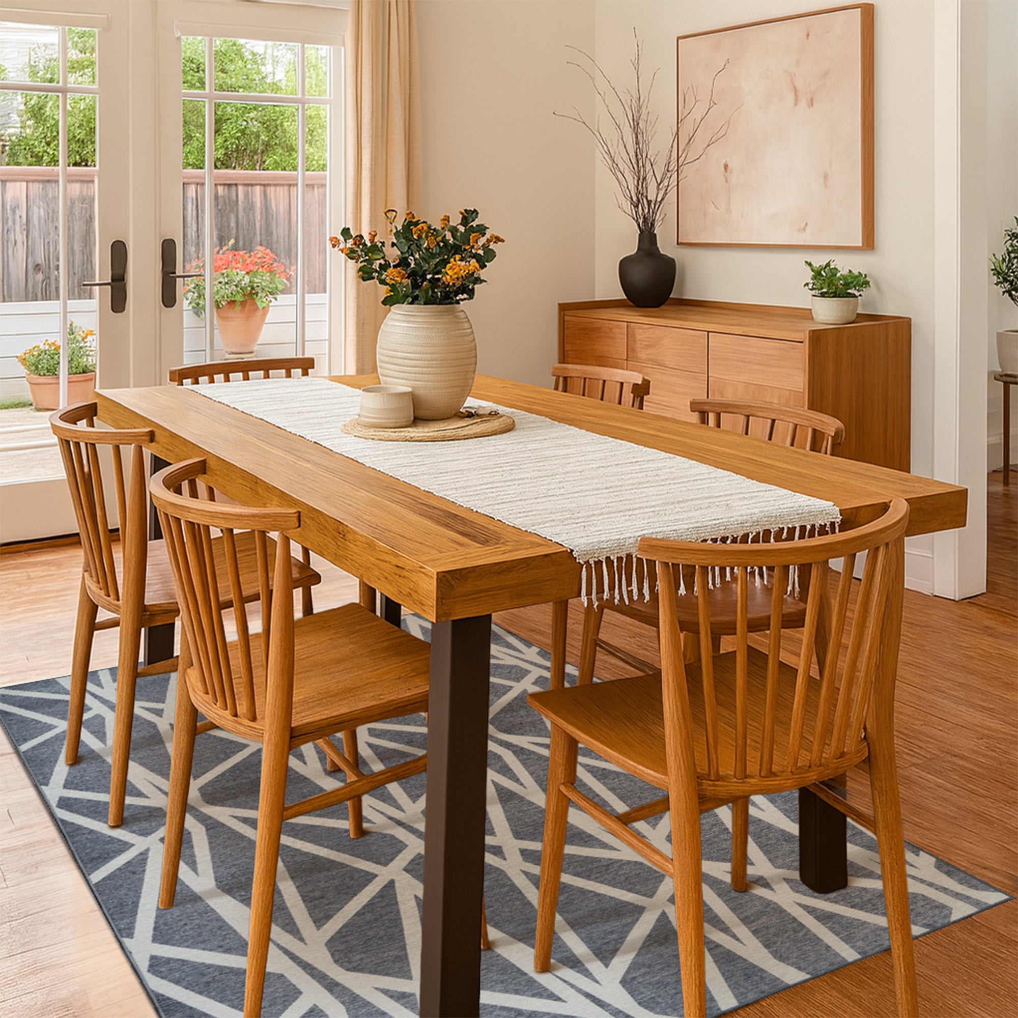Intersections Slate Grey Dining Room Washable Rug