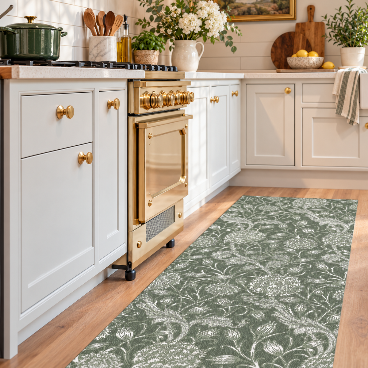 Kalini Floral Green Washable Rug