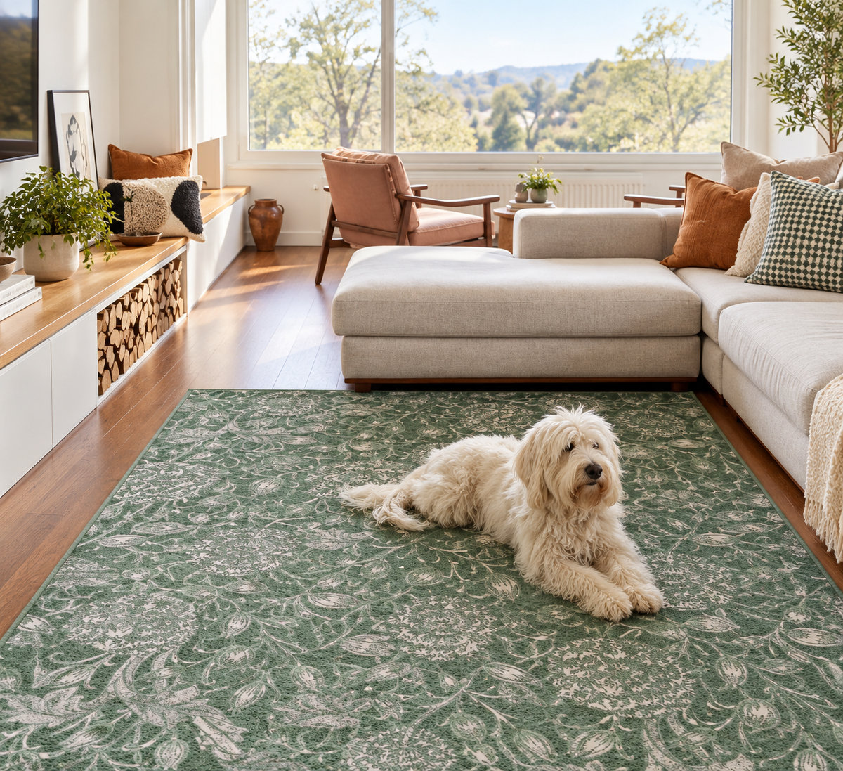 Kalini Floral Green Washable Rug