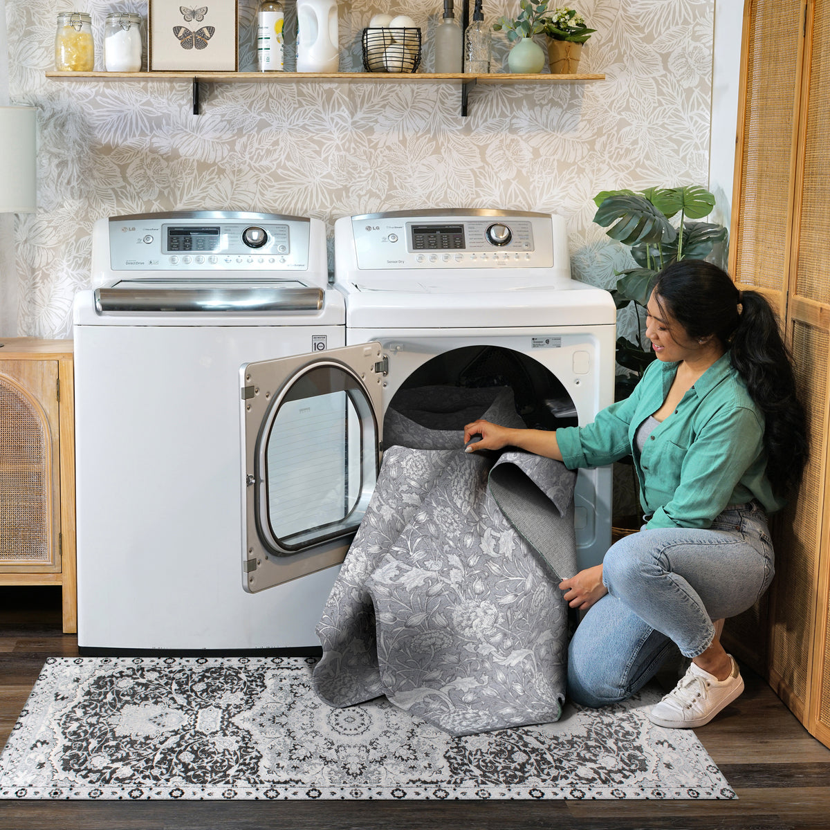 Kalini Floral Grey Washable Rug