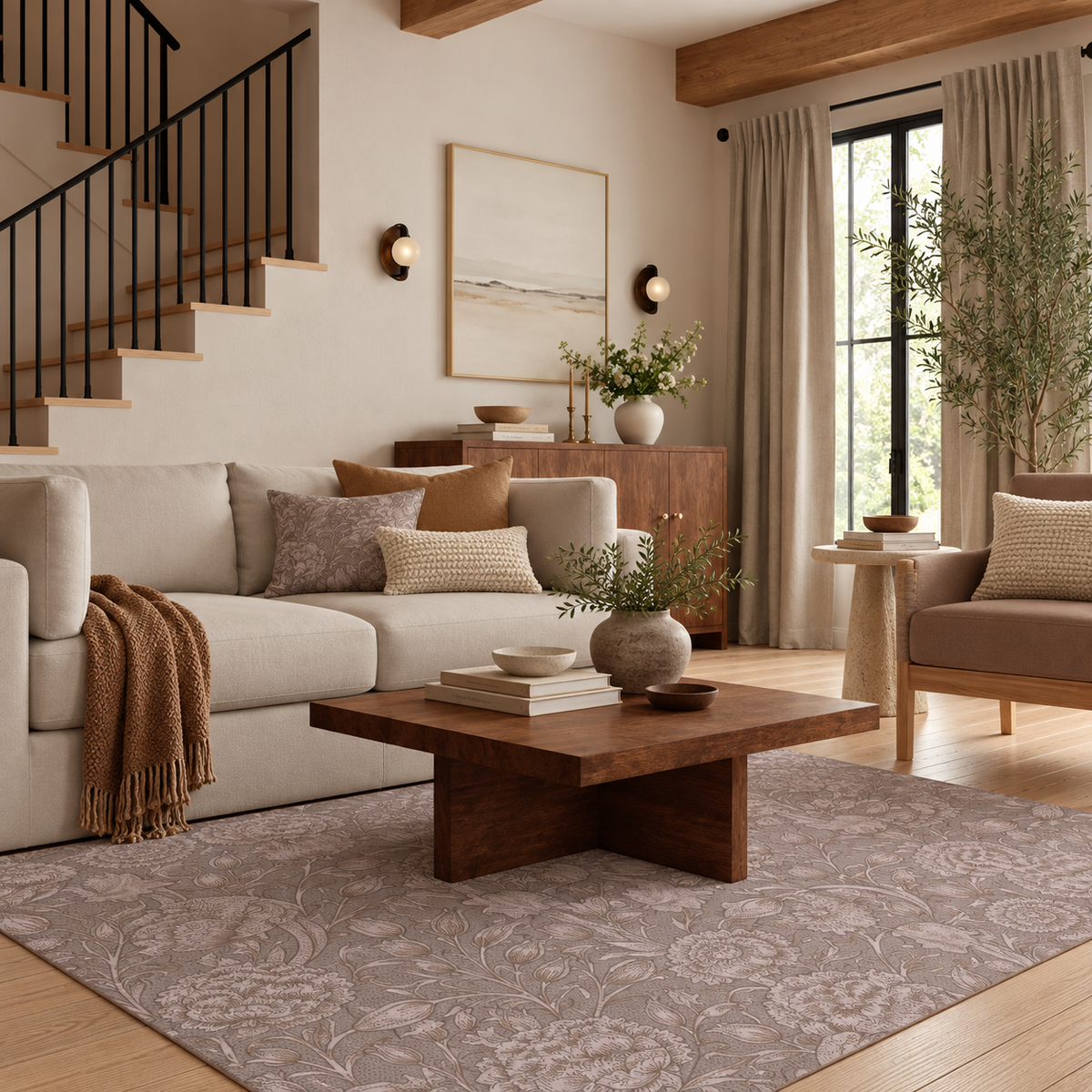 Kalini Floral Woodland Brown Washable Rug