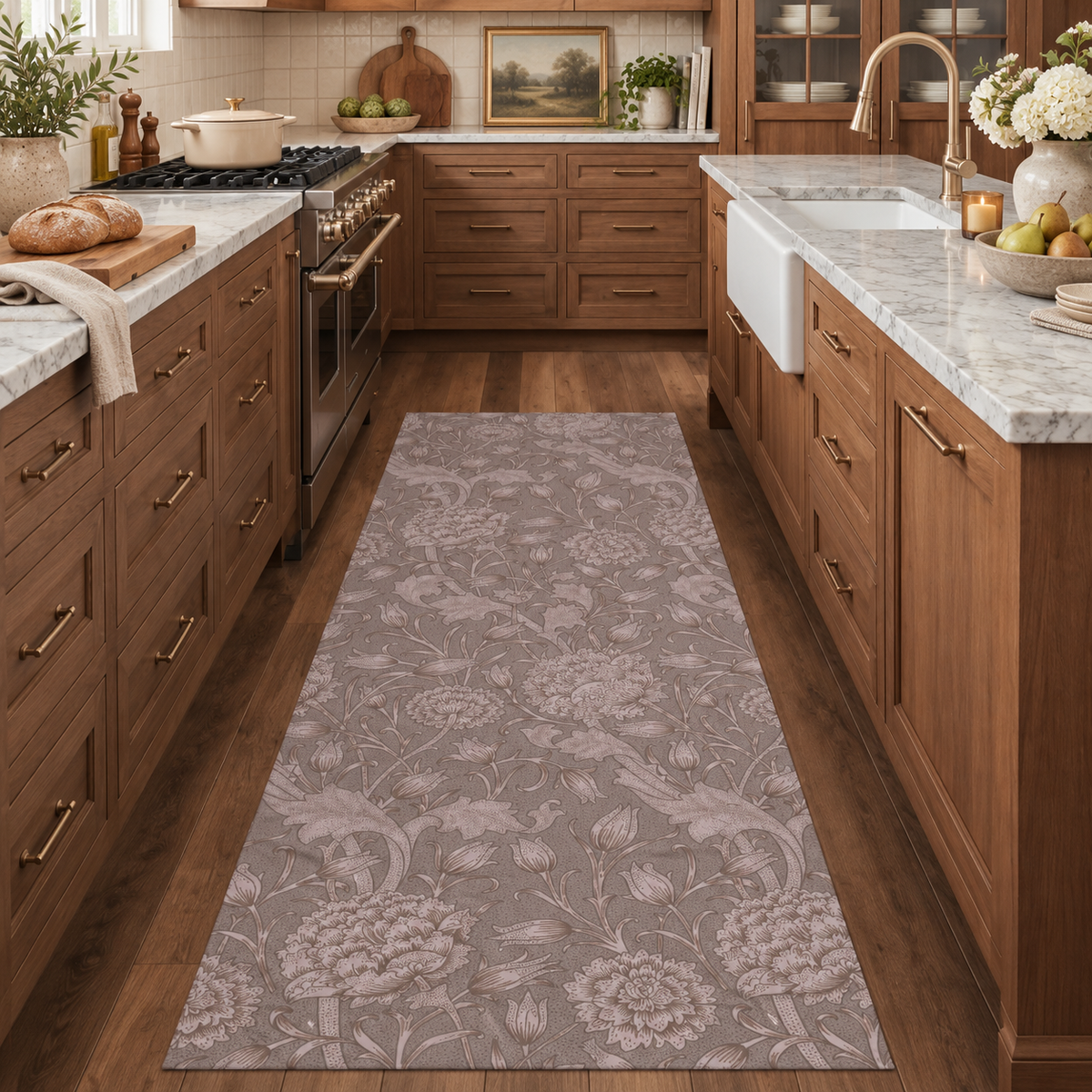 Kalini Floral Woodland Brown Washable Rug