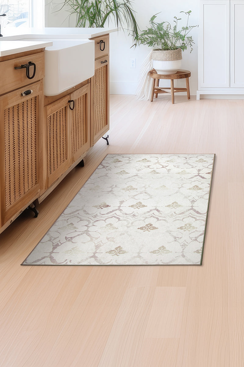 Leilani Damask Ivory Washable Rug – My Magic Carpet | Washable Rugs