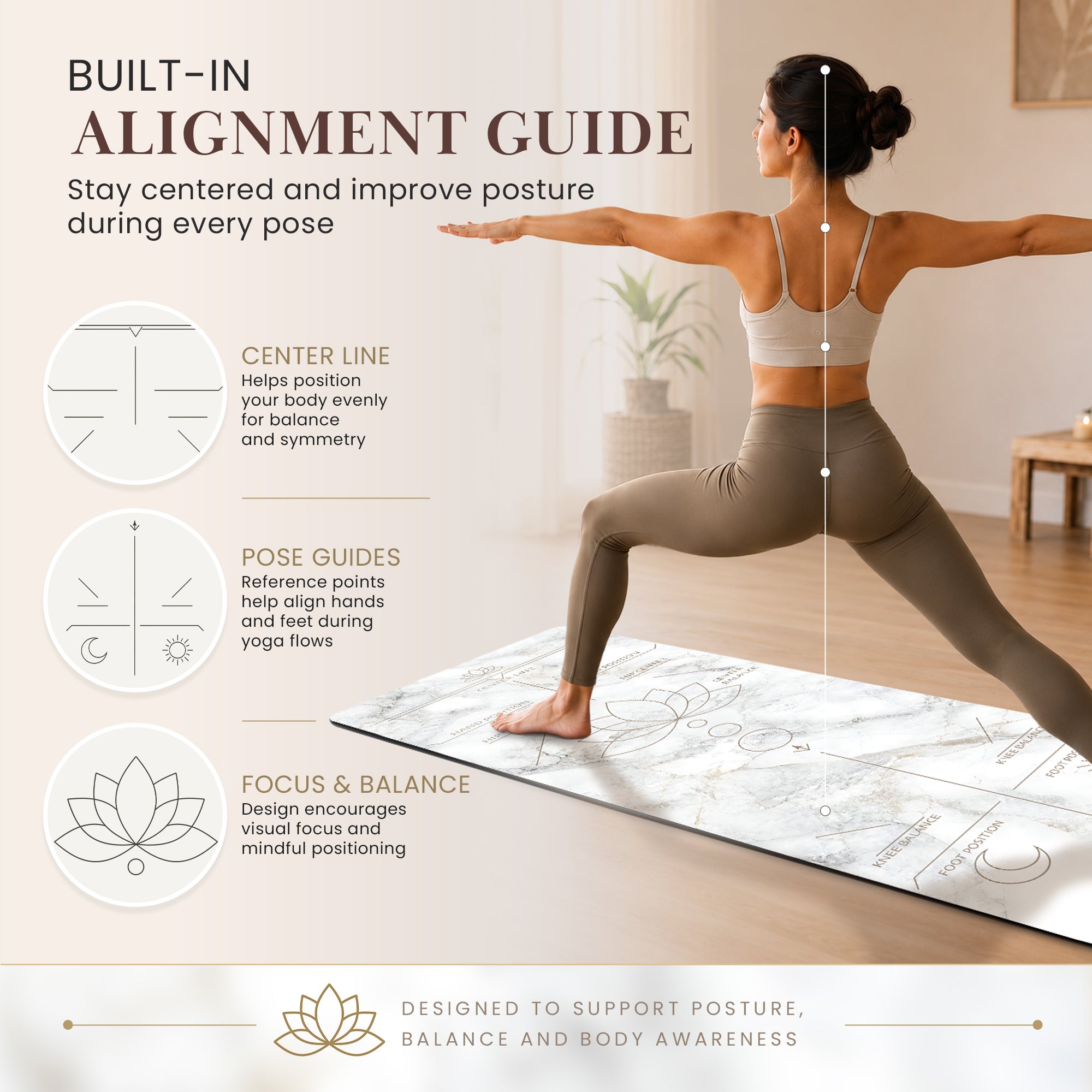 Marble Lotus Alignment 71x27 Anti-Fatigue Washable Yoga Mat