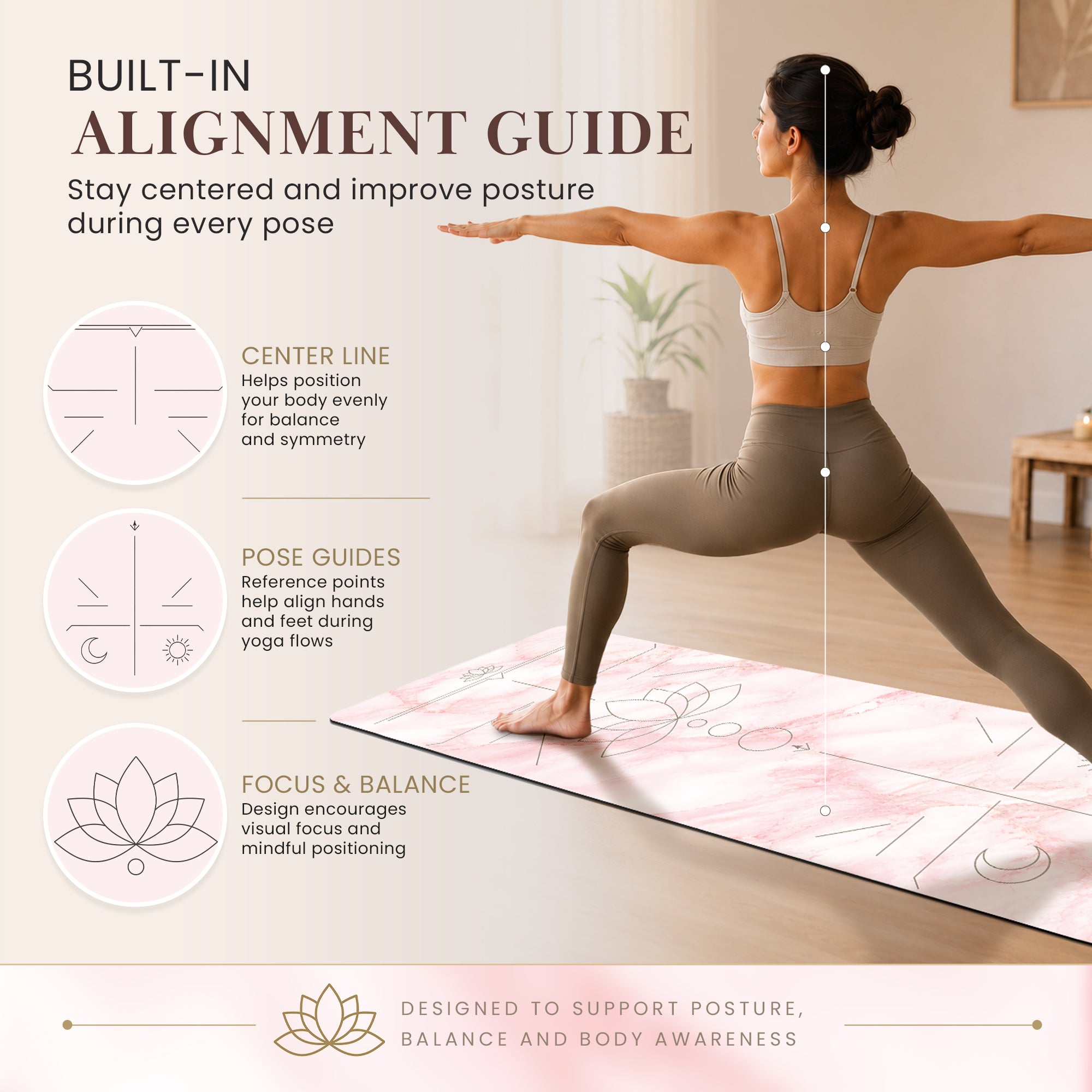 Marble Lotus Alignment Pink 71x27 Anti-Fatigue Washable Yoga Mat