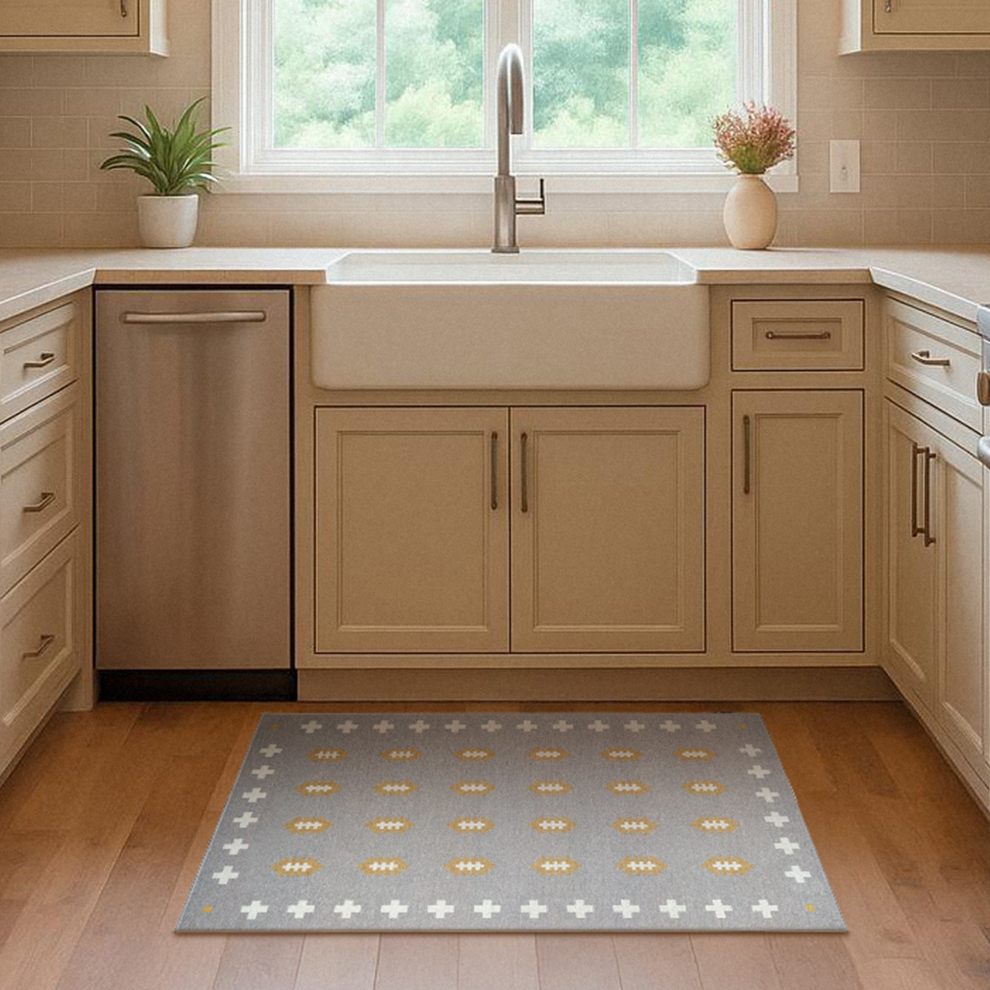 Nordic Weave Mushroom Kitchen Washable Rug
