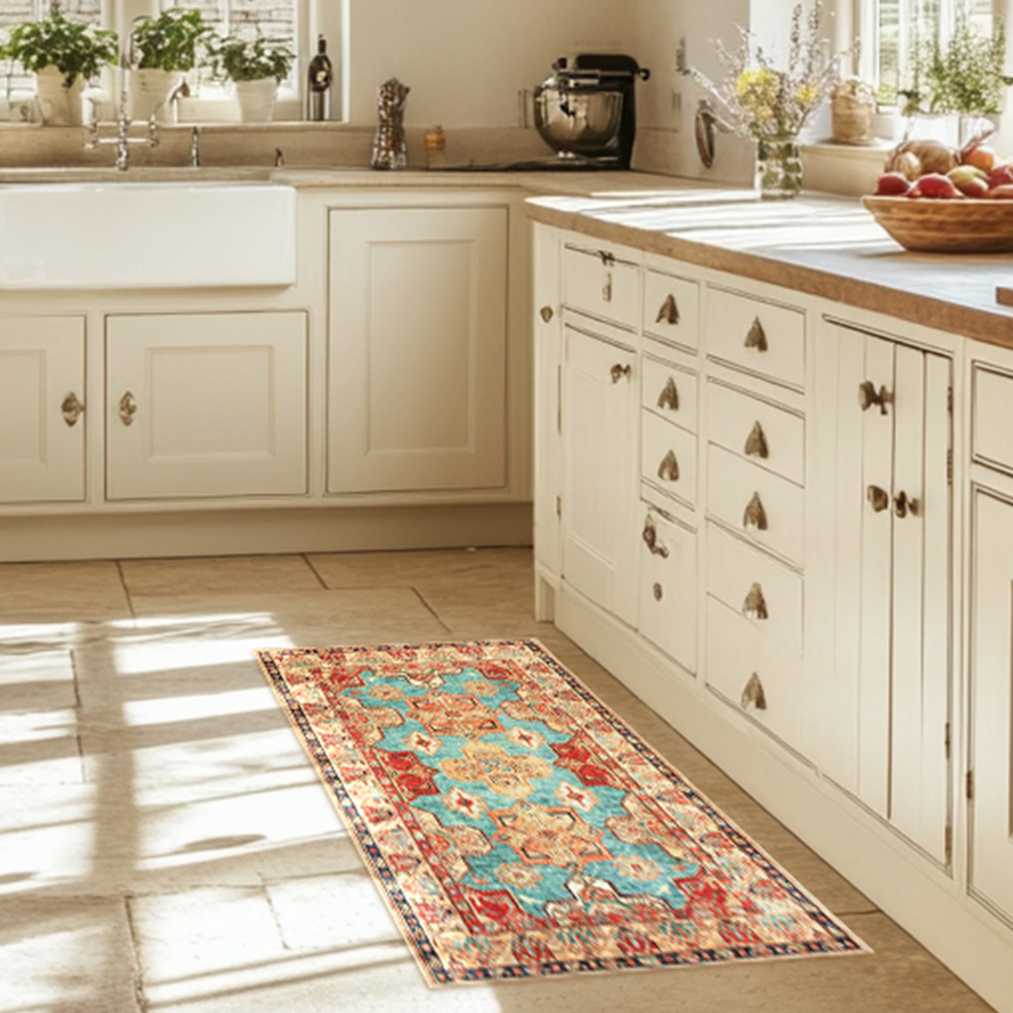 Ottoman Turquoise Kitchen Washable Rug