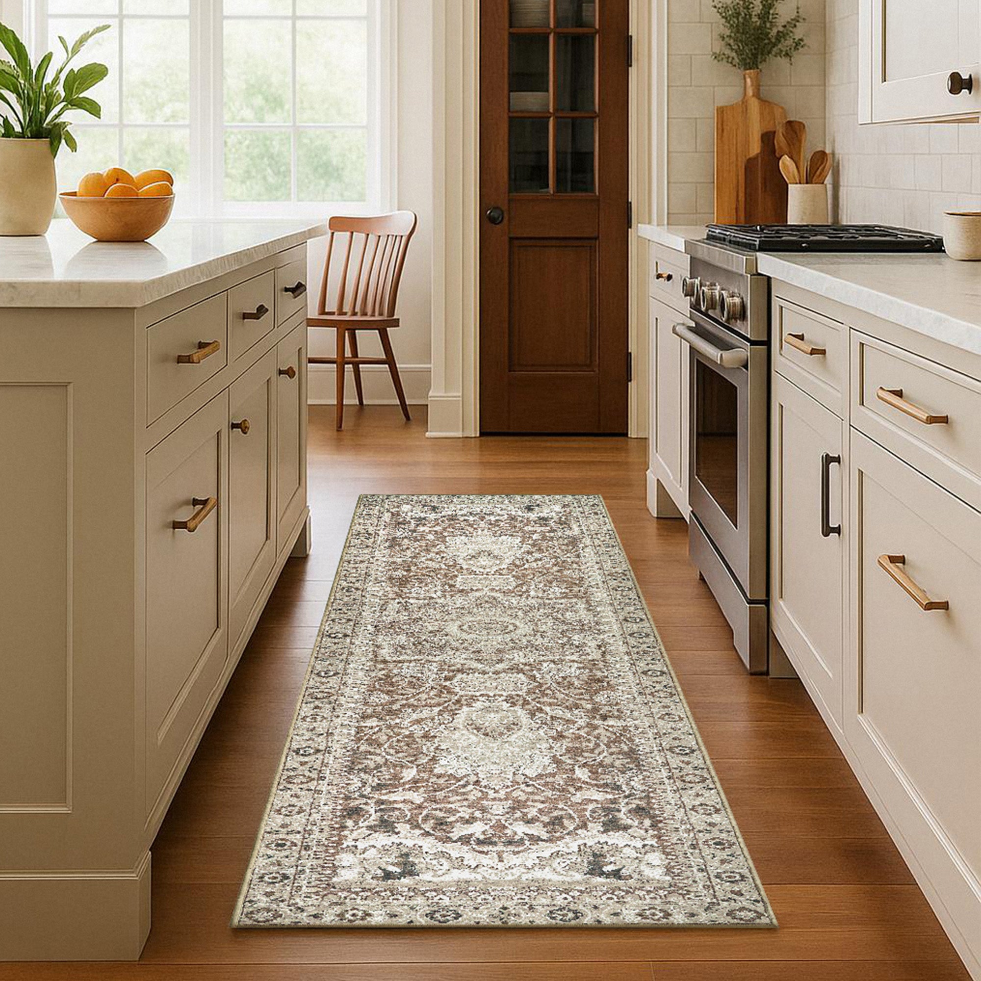 Parviz Brown Kitchen Washable Rug