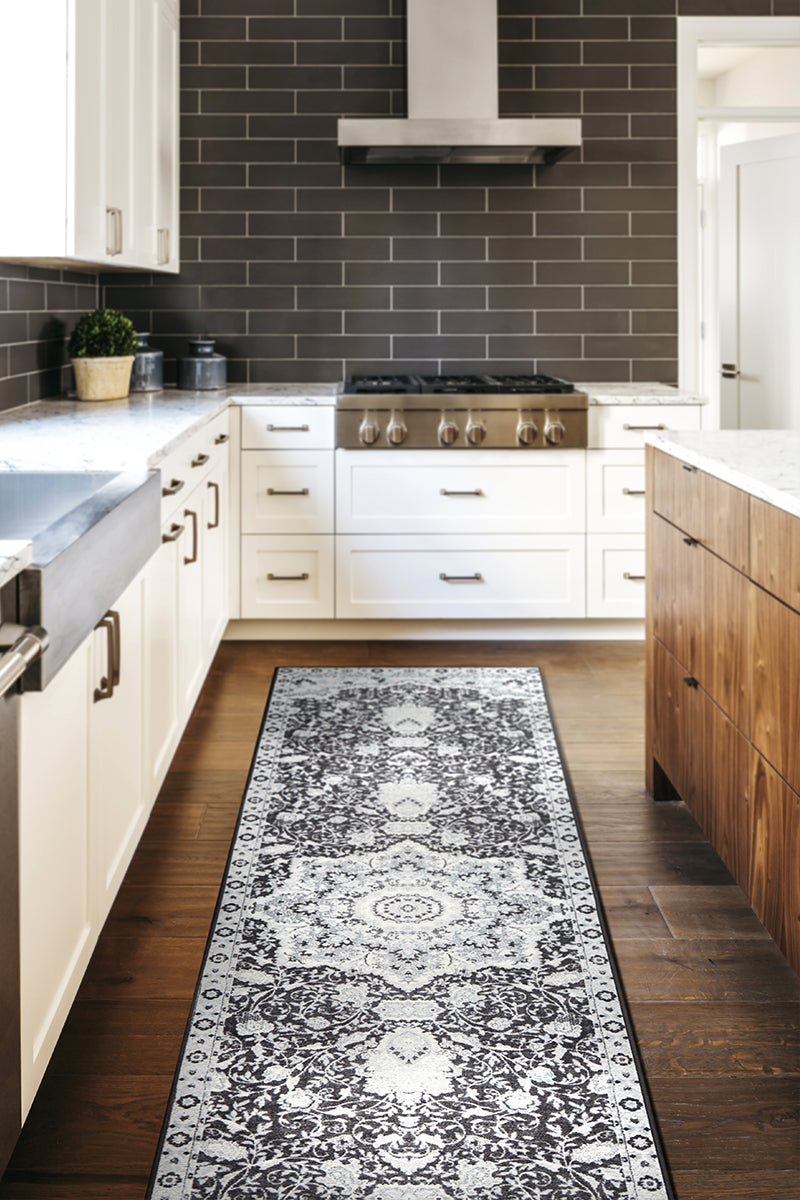 Parviz Grey Kitchen Washable Rug