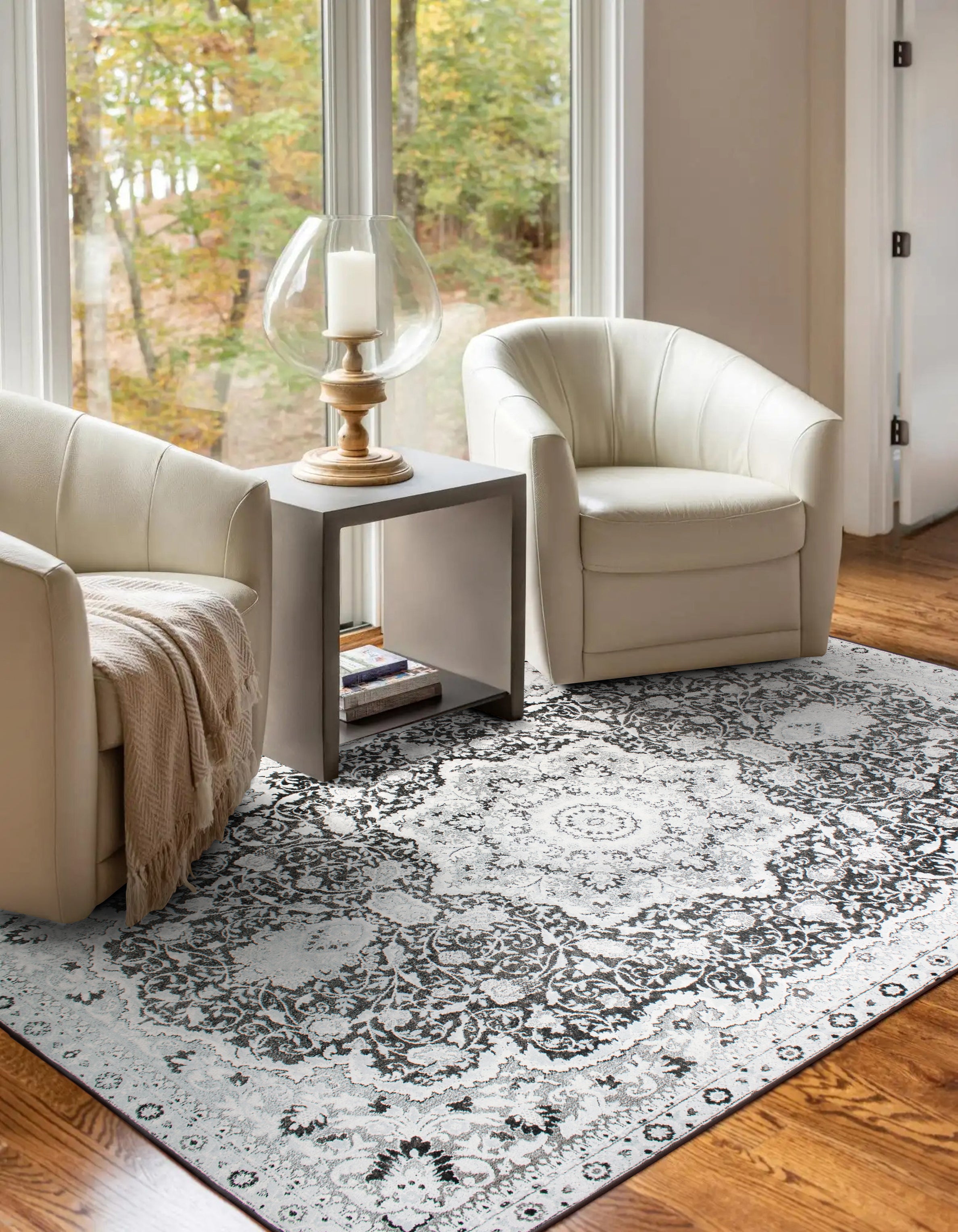 Parviz Grey Living Room Washable Rug
