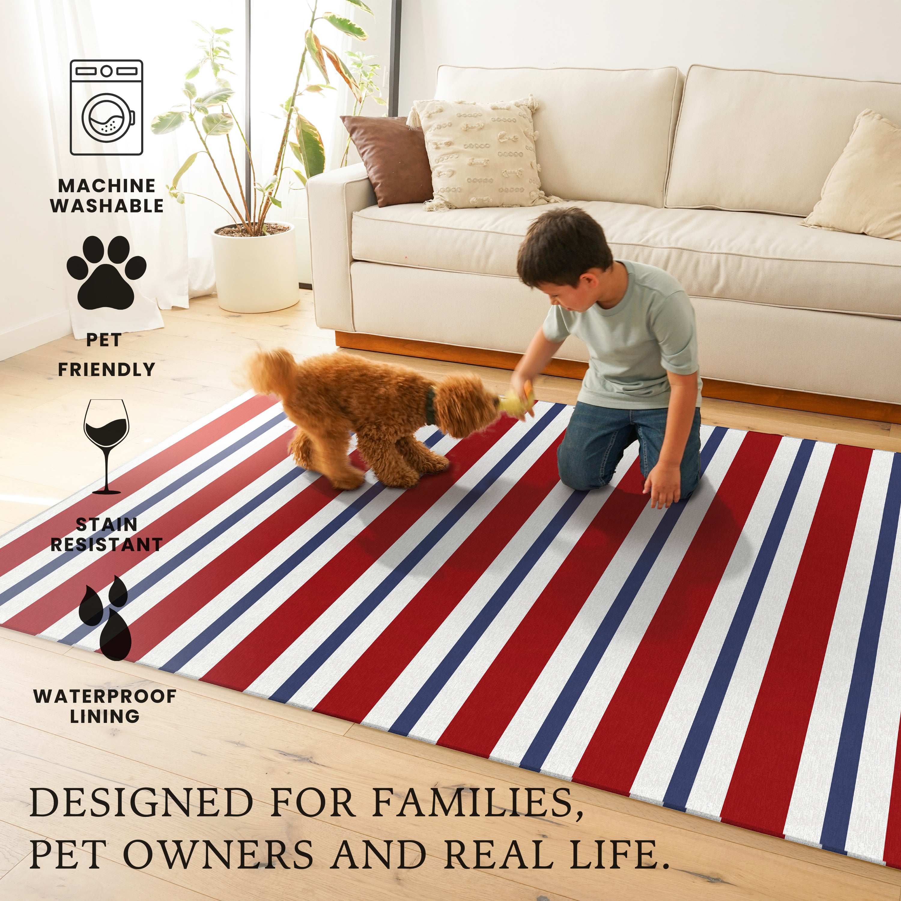 Patriotic Stripes Machine Washable Rug