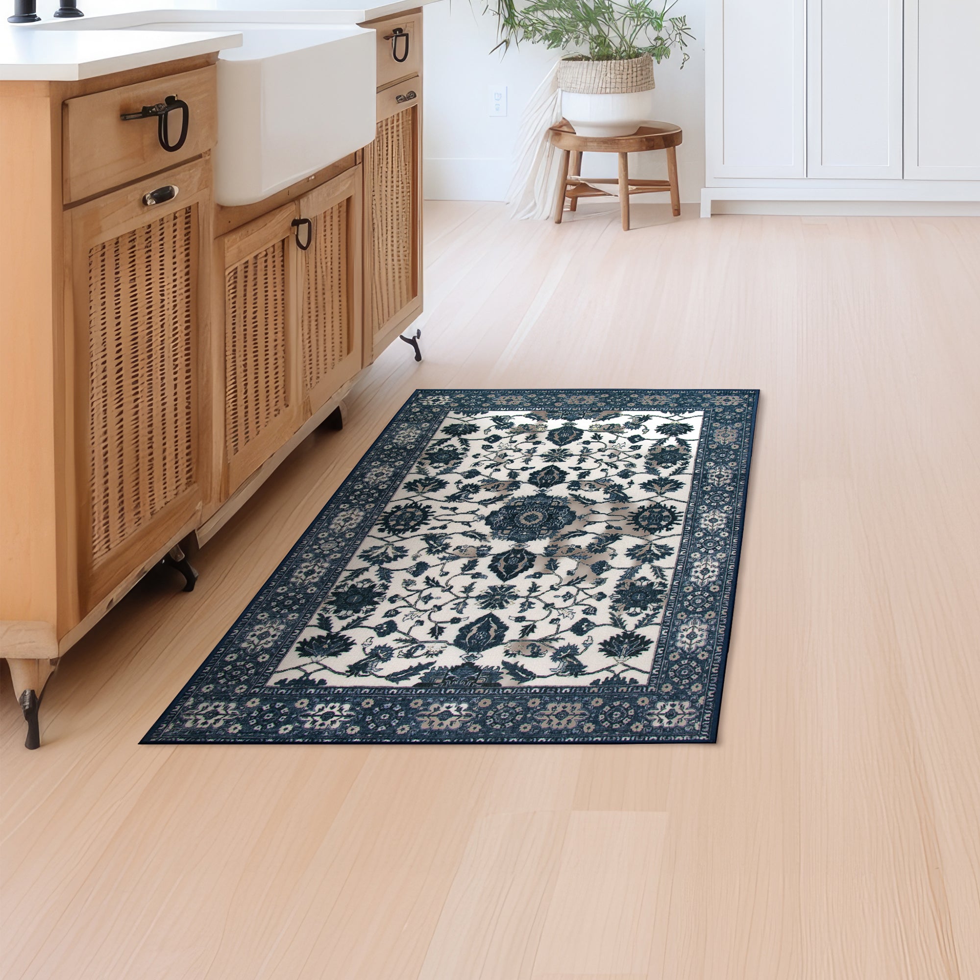 Ramage Blue Kitchen Washable Rug
