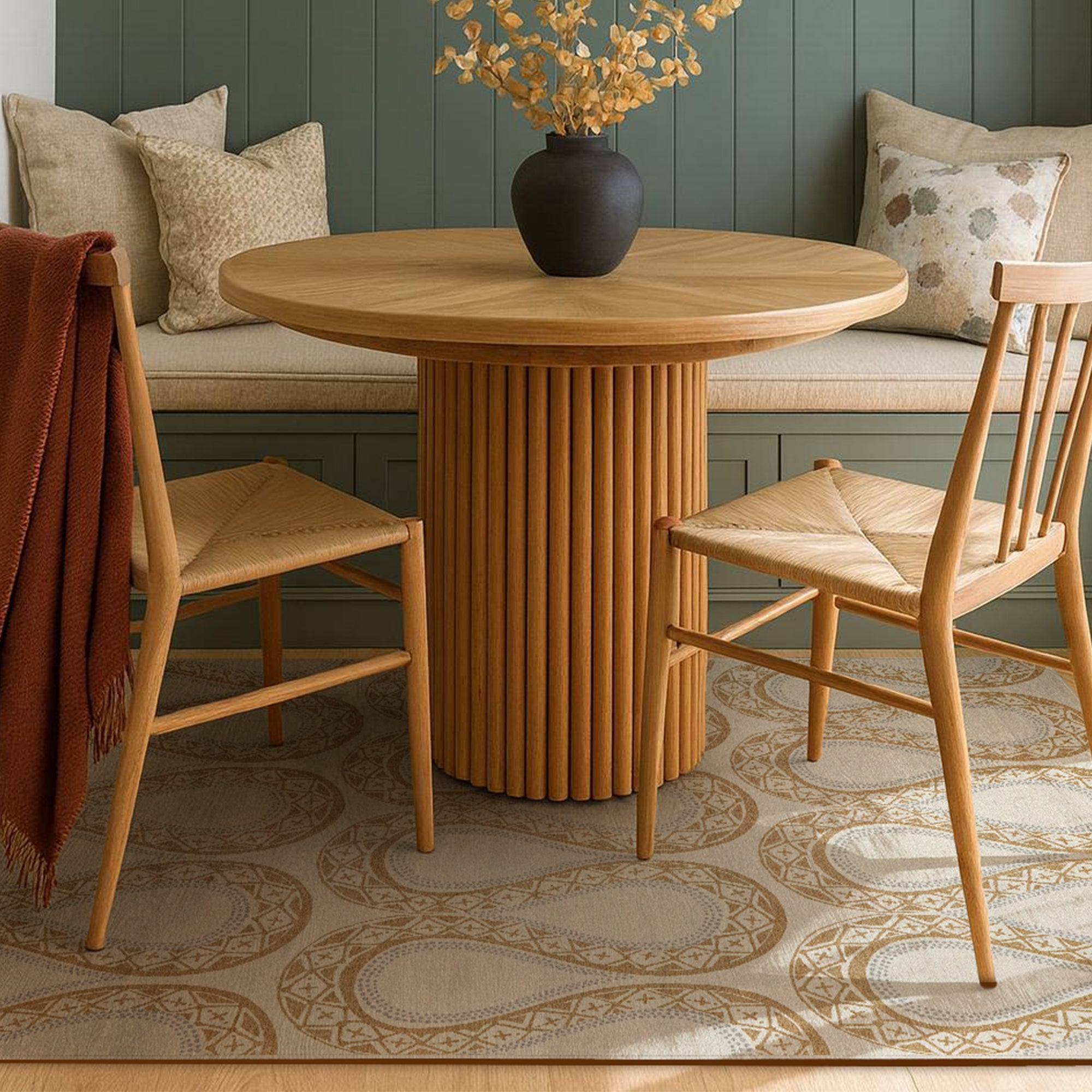 Serpentine Stone Dining Room Washable Rug