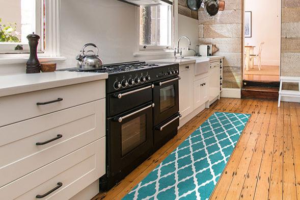 Moroccan Trellis Teal Kitchen Washable Rug