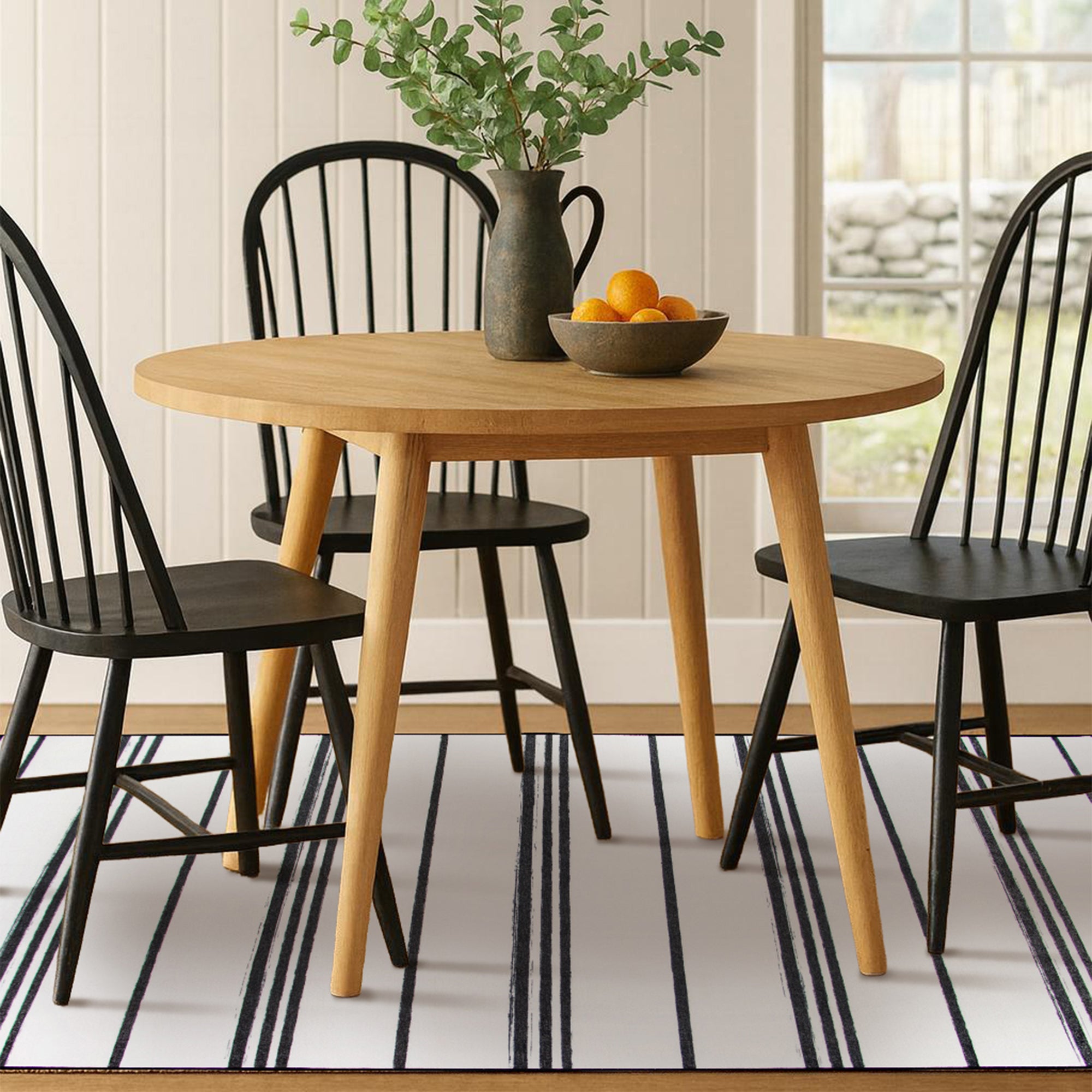 Stripe Black and White Dining Room Washble Rug