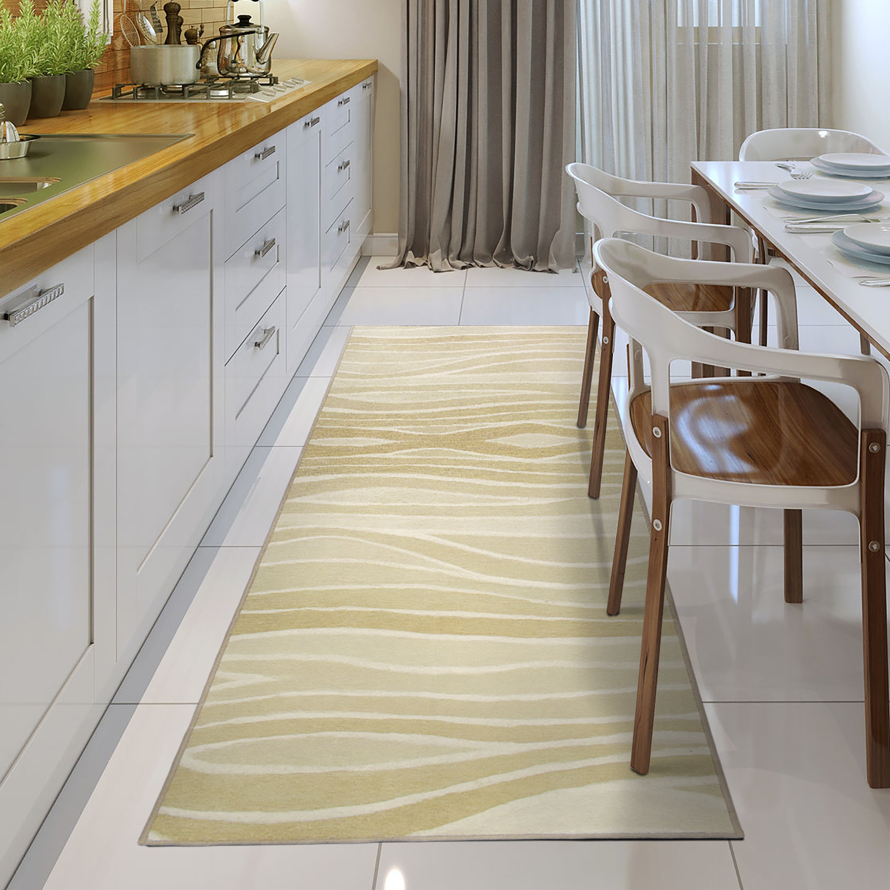 Waves Natural Kitchen Washable Rug