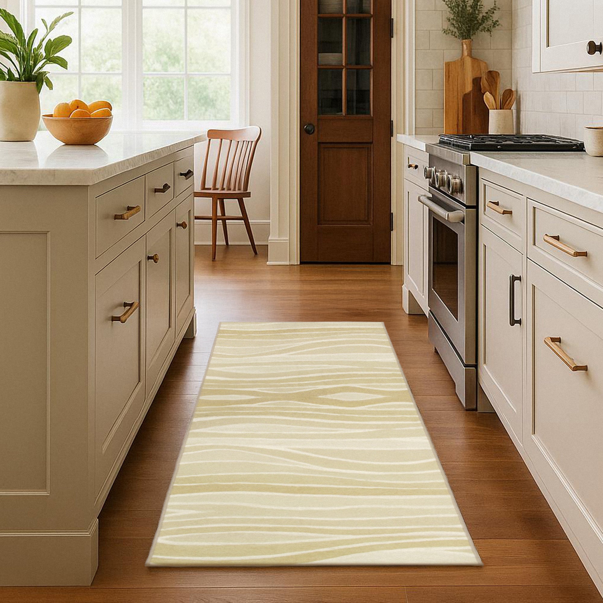 Waves Natural Kitchen Washable Rug