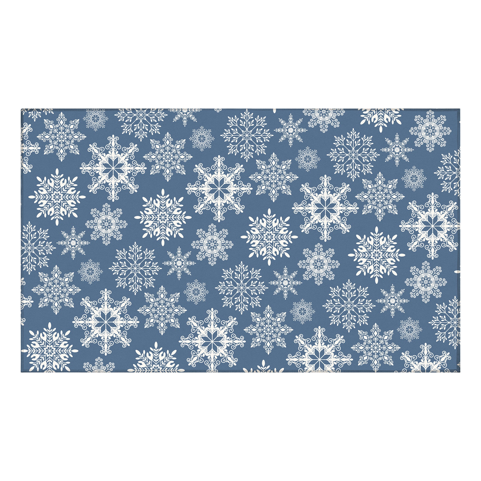 Holiday Winter Christmas Snowflakes Blue Machine Washable Rug
