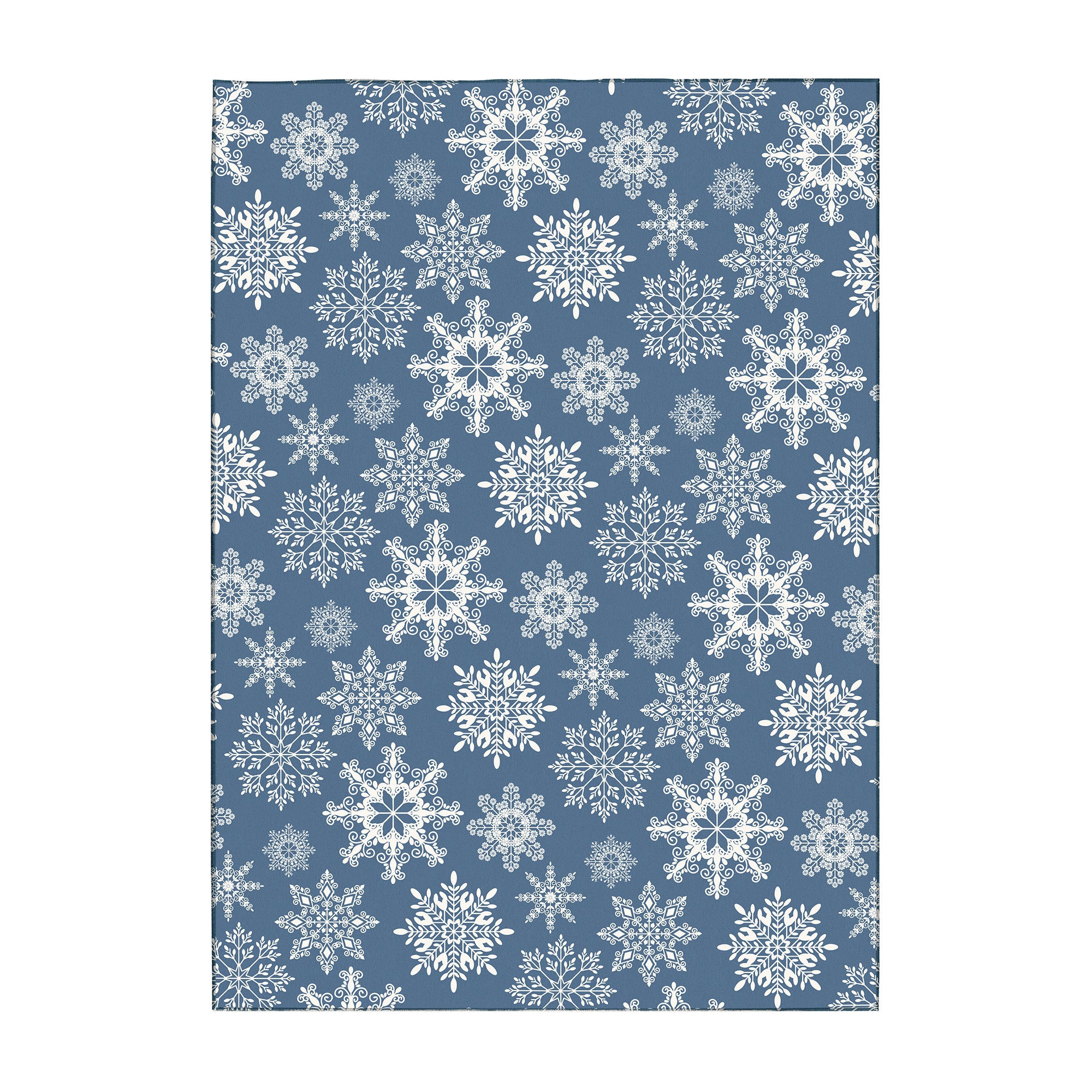 Holiday Winter Christmas Snowflakes Blue Machine Washable Rug