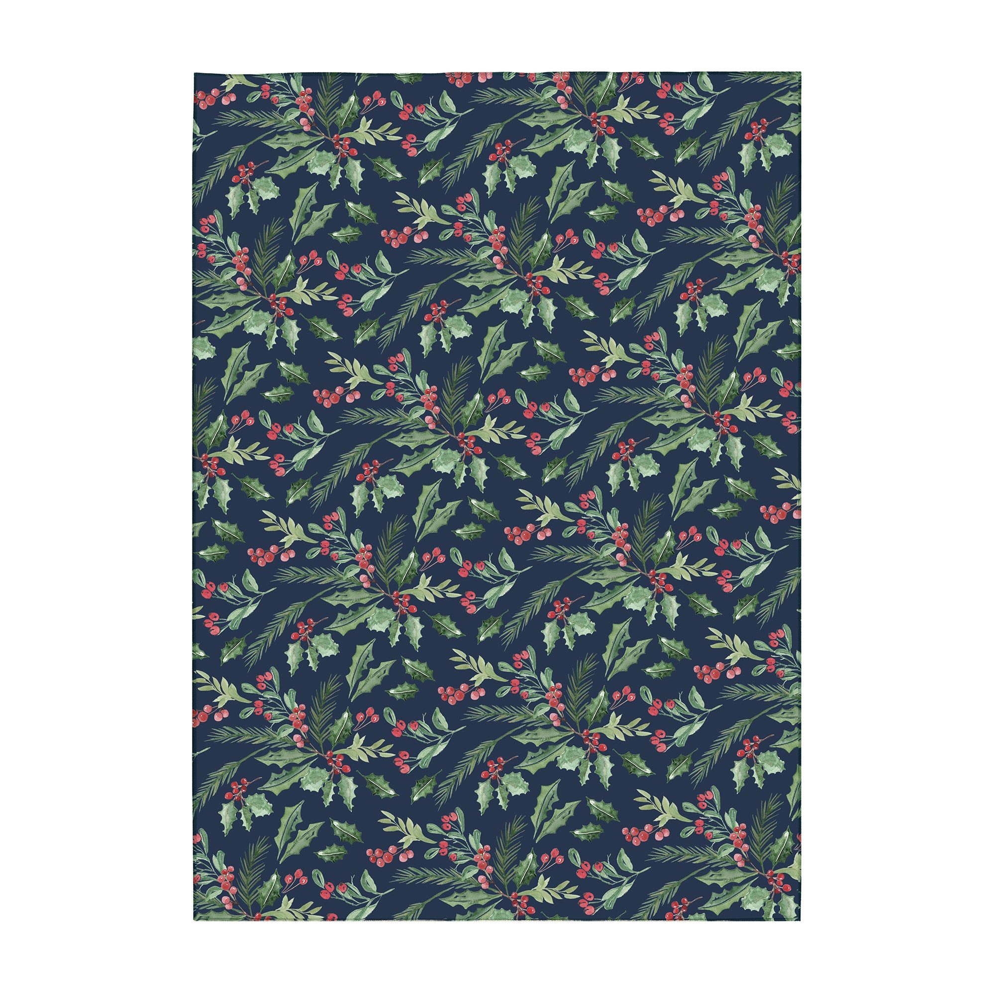 Holiday Winter Christmas Tradition Green Holly & Red Berries Machine Washable Rug