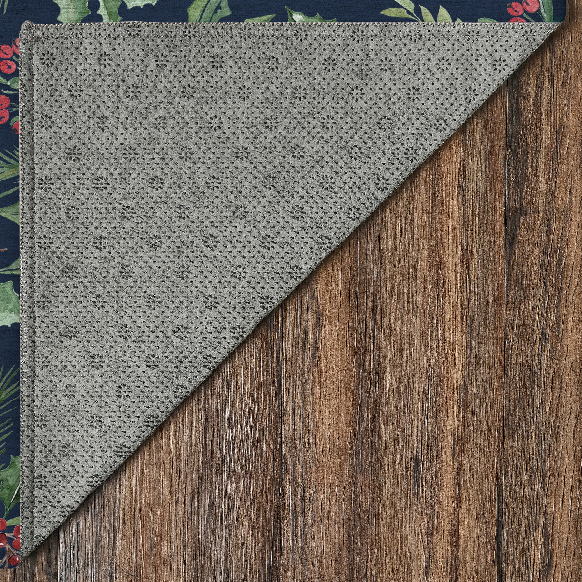 Holiday Winter Christmas Tradition Green Holly & Red Berries Machine Washable Rug