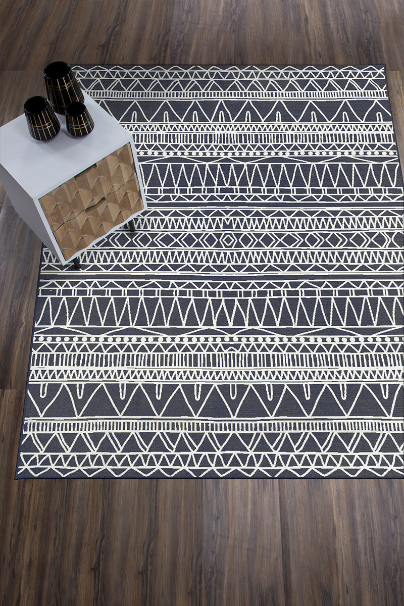 My Magic Carpet Chelsea Tribal Aztec Dark Grey Washable Rug 2.5'x7
