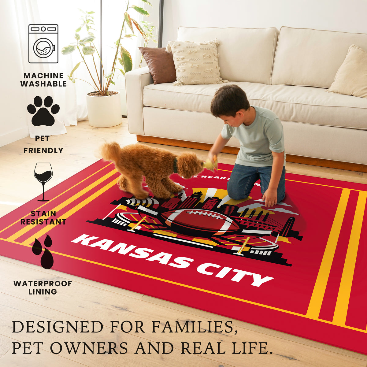 Kansas City Football Machine Washable Rug