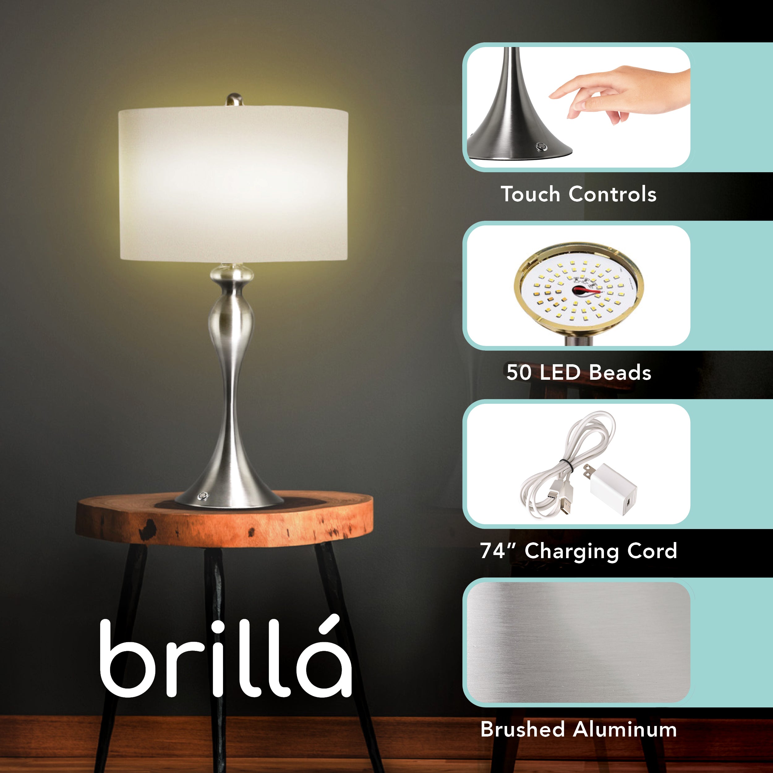 Brillá Metal LED Rechargeable Power Outage Everyday Lamp - 25.5"